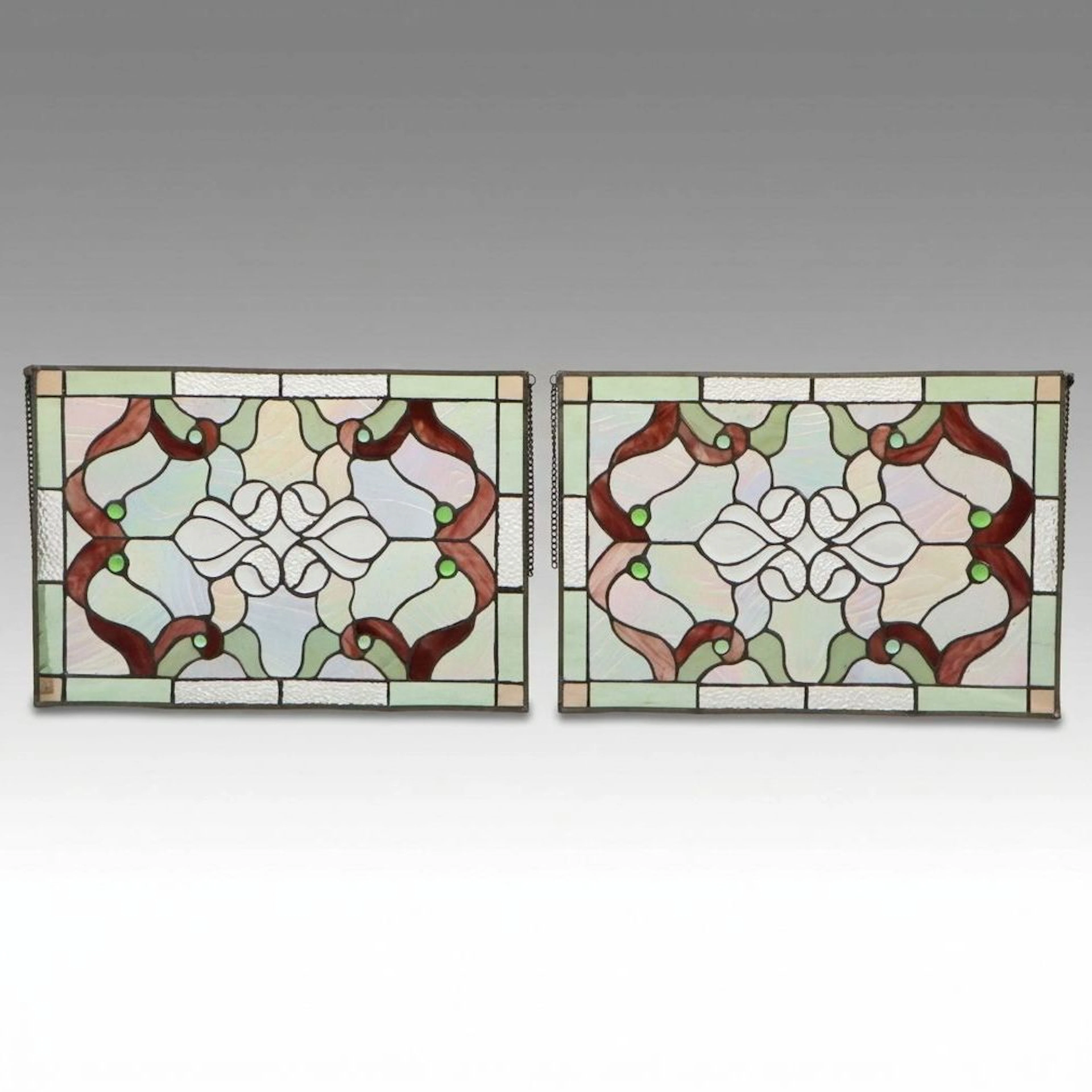 Pair of Art Nouveau Style Stained Glass Wall Hangings