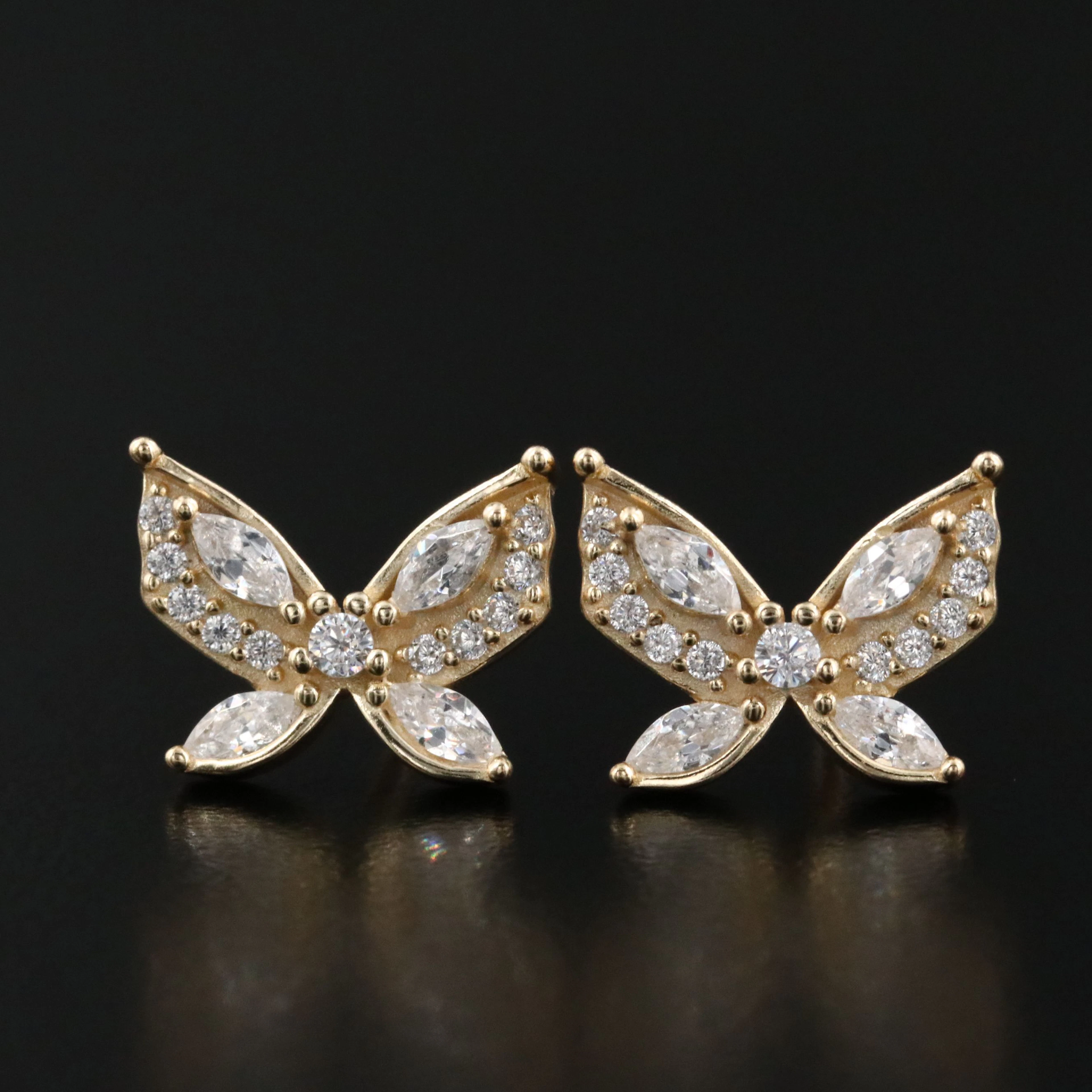 Sterling CZ Gold-Tone Butterfly Stud Earrings