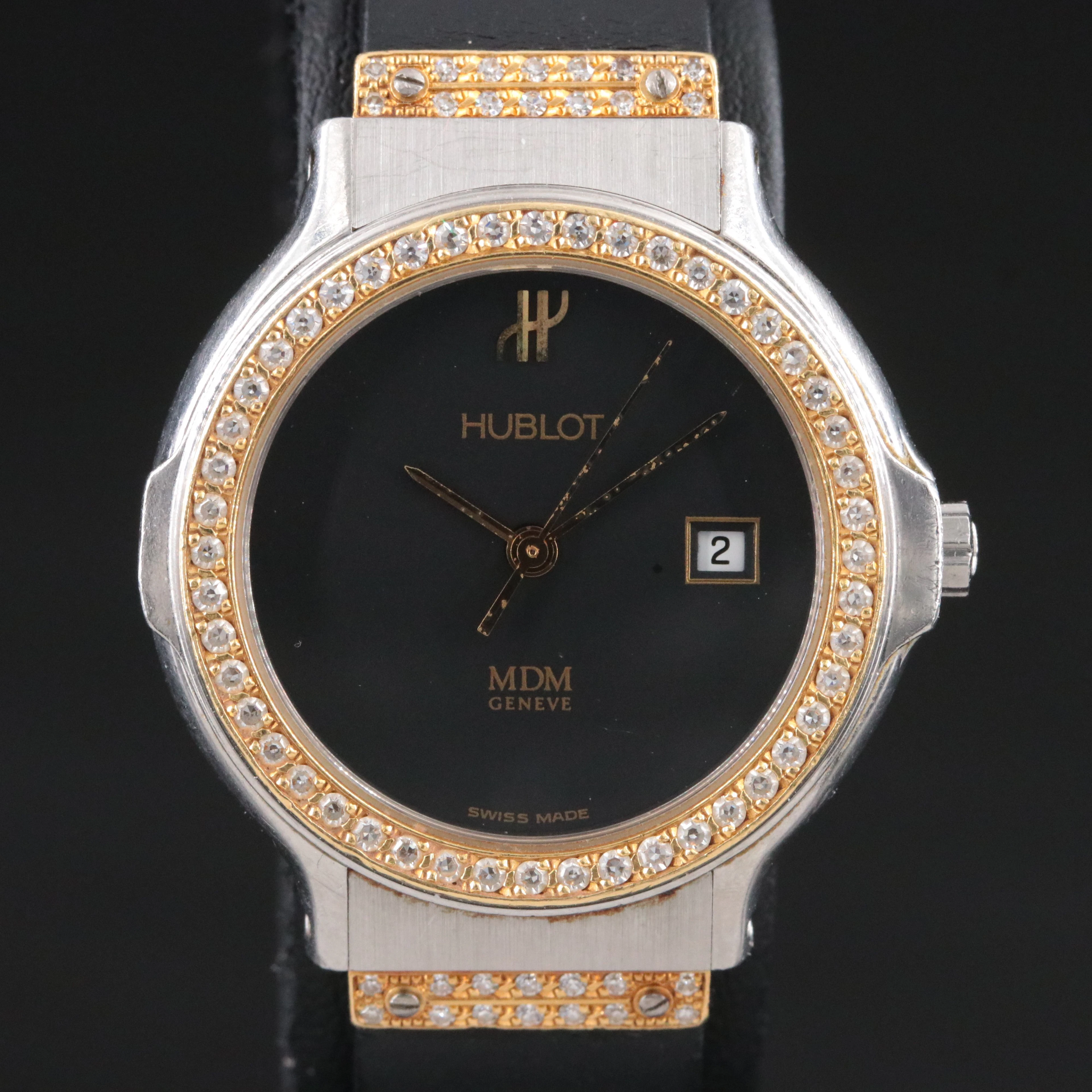 18K & Steel Hublot MGM Geneve Diamond Date Quartz Watch Model 1391L.2.054