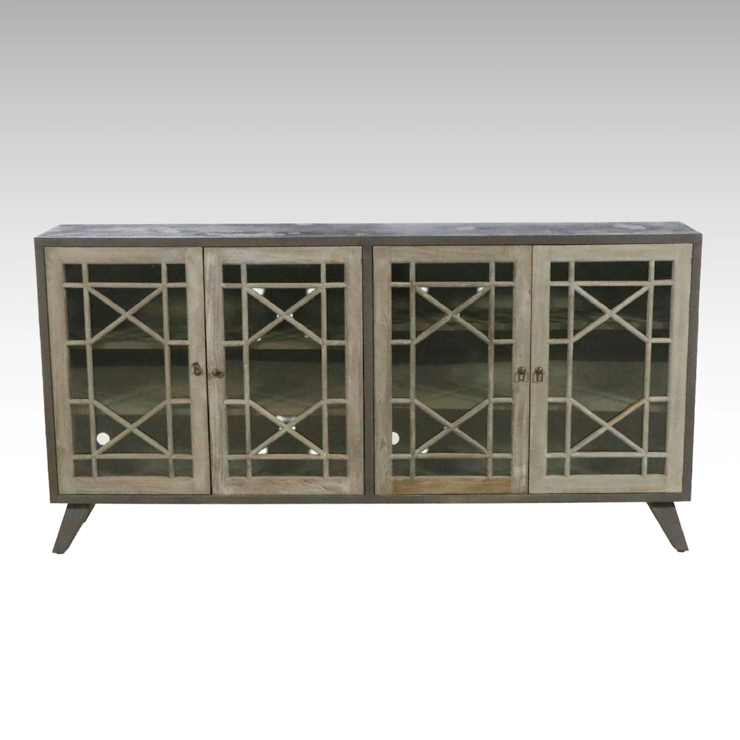 Contemporary Painted Wood Glass-Front Four-Door Credenza, 21st Century
