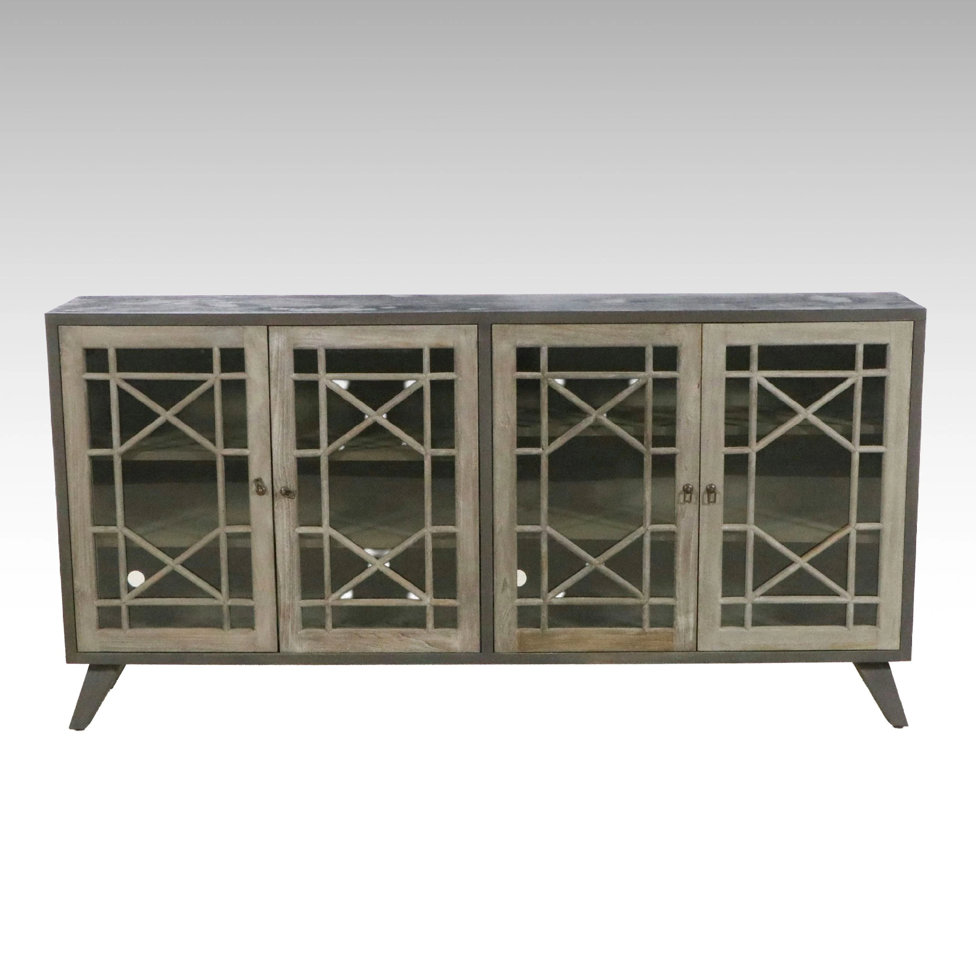 Contemporary Painted Wood Glass-Front Four-Door Credenza, 21st Century