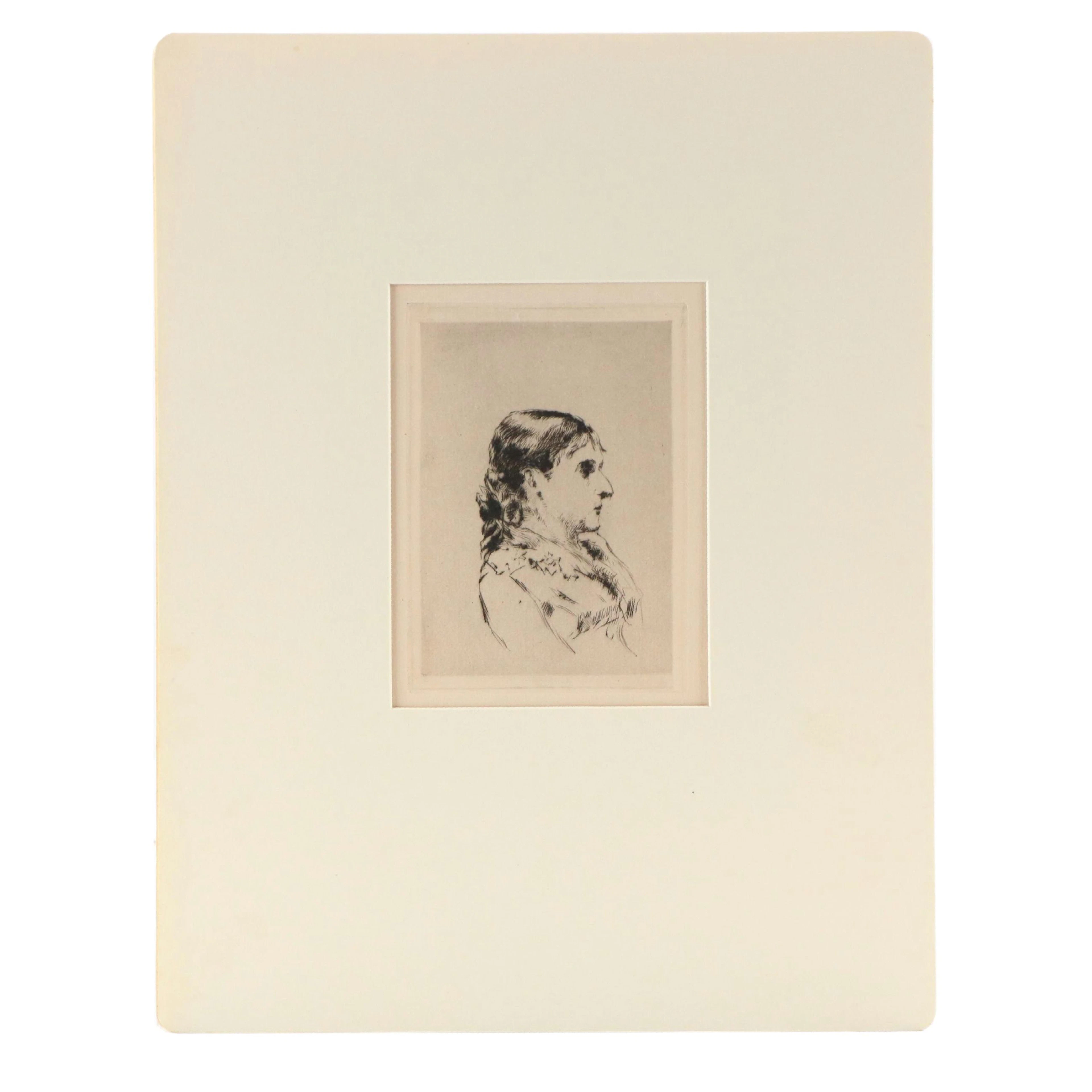 Etching Portrait After Jules Bastien-Lepage of Woman in Profile, Circa 1875