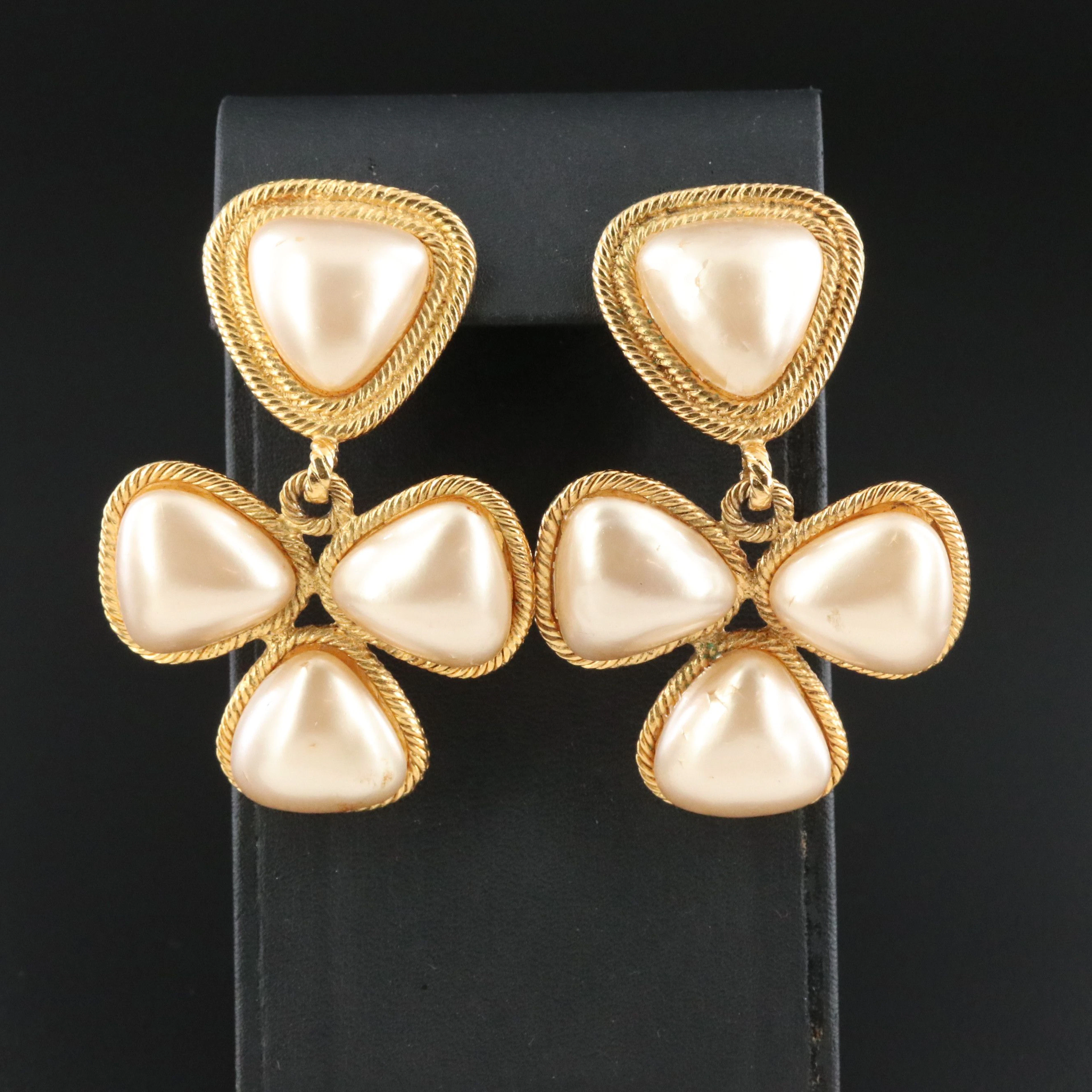 Chanel Glass Pearl Drop Clip Earrings 1991