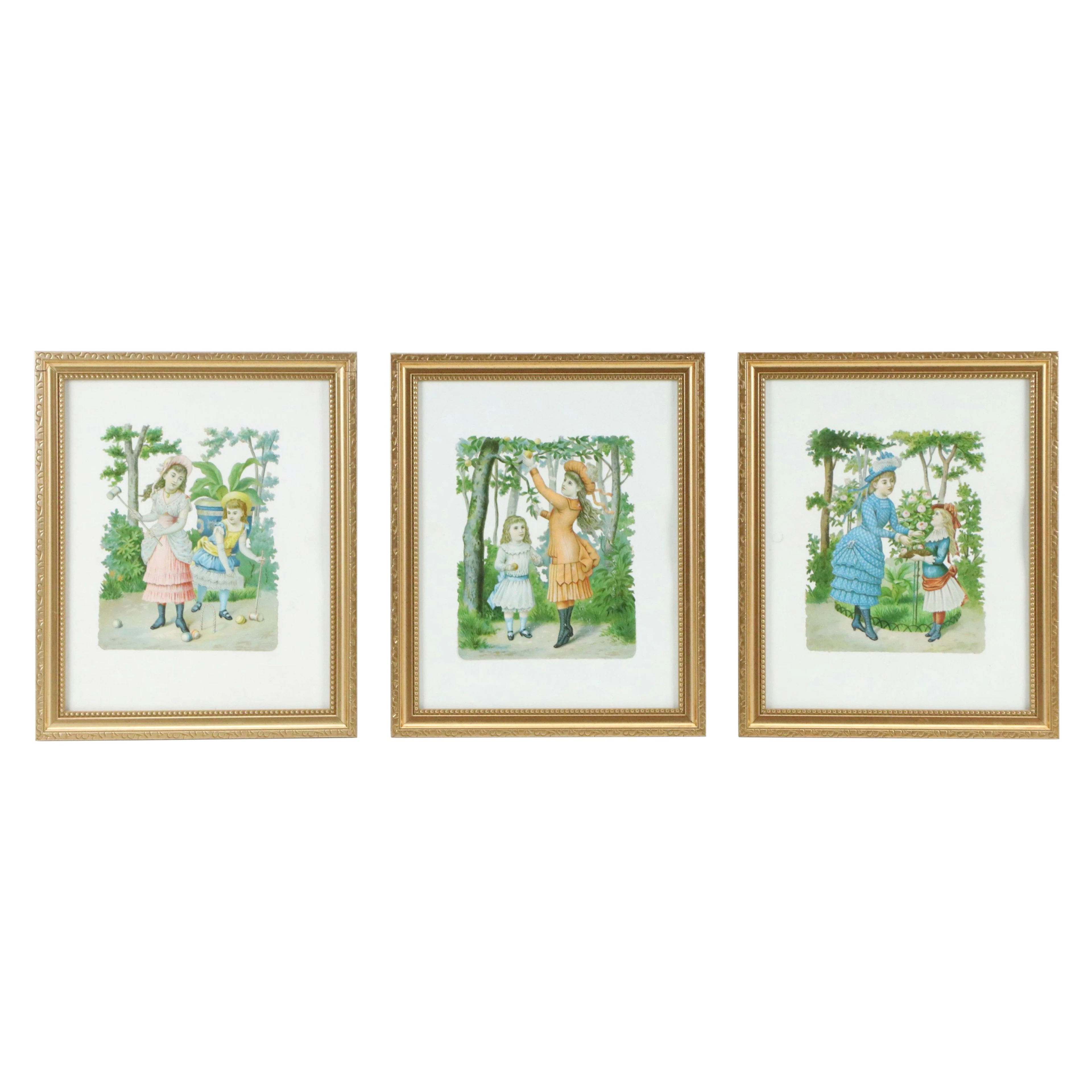 Collection of Die-Cut Chromolithographs of Victorian Girls on Embossed Paper