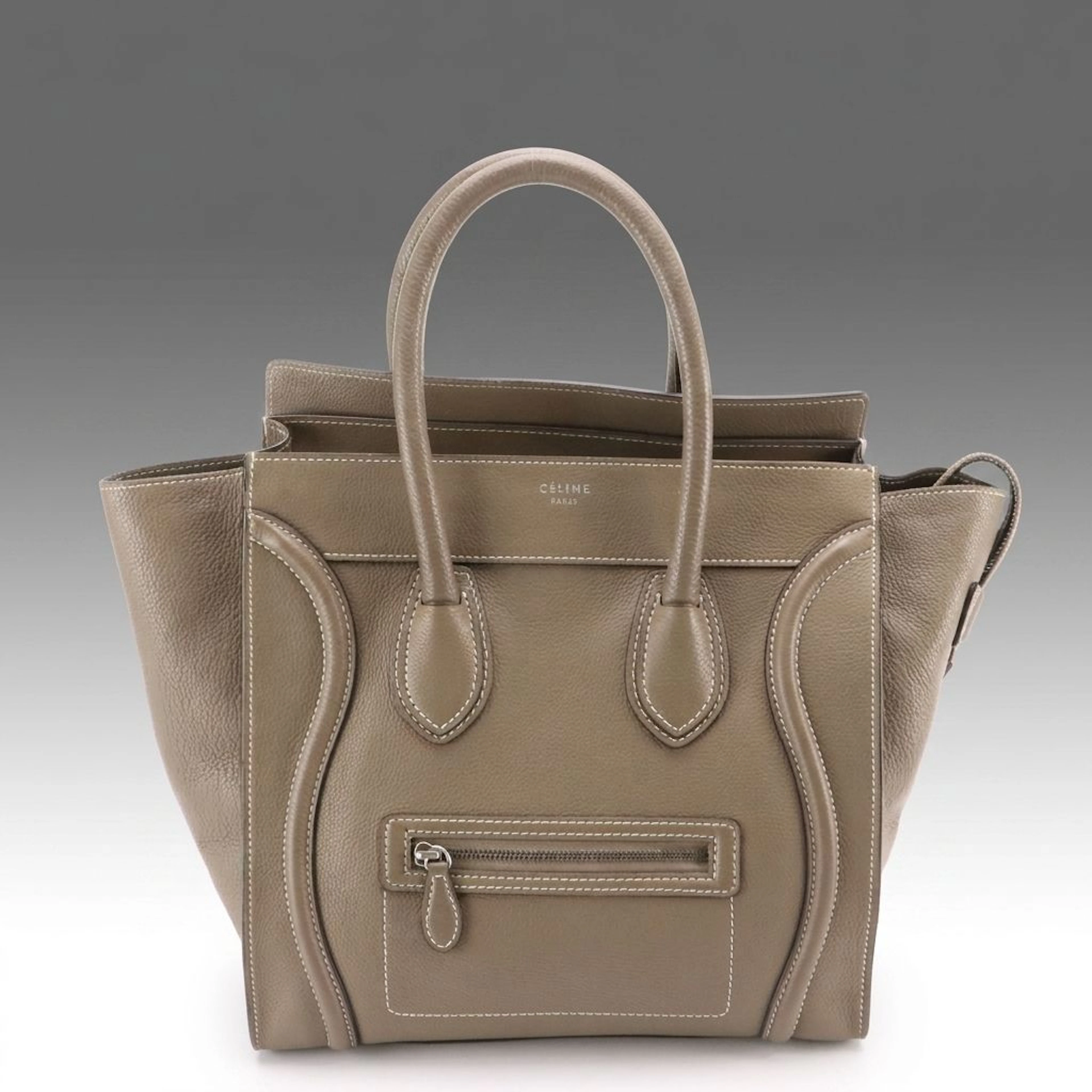 Céline Mini Luggage Tote Bag in Souris Drummed Calfskin Leather