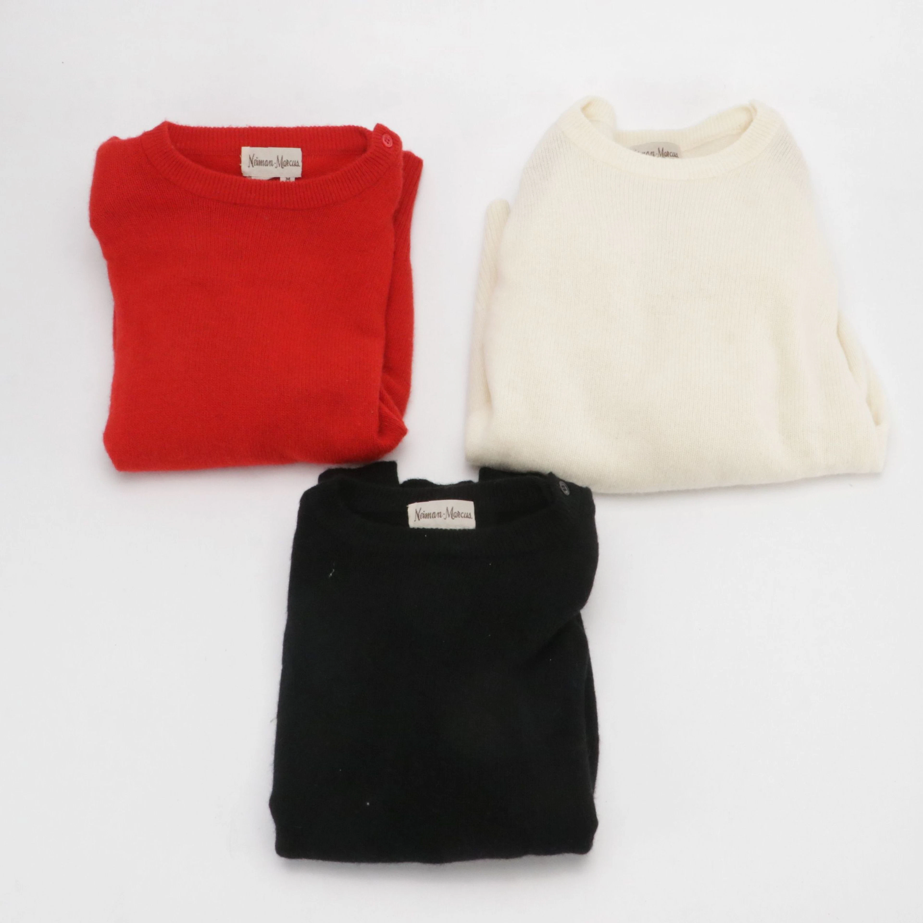 Neiman-Marcus Vintage Black, Ivory & Red Cashmere Sweaters with Padded