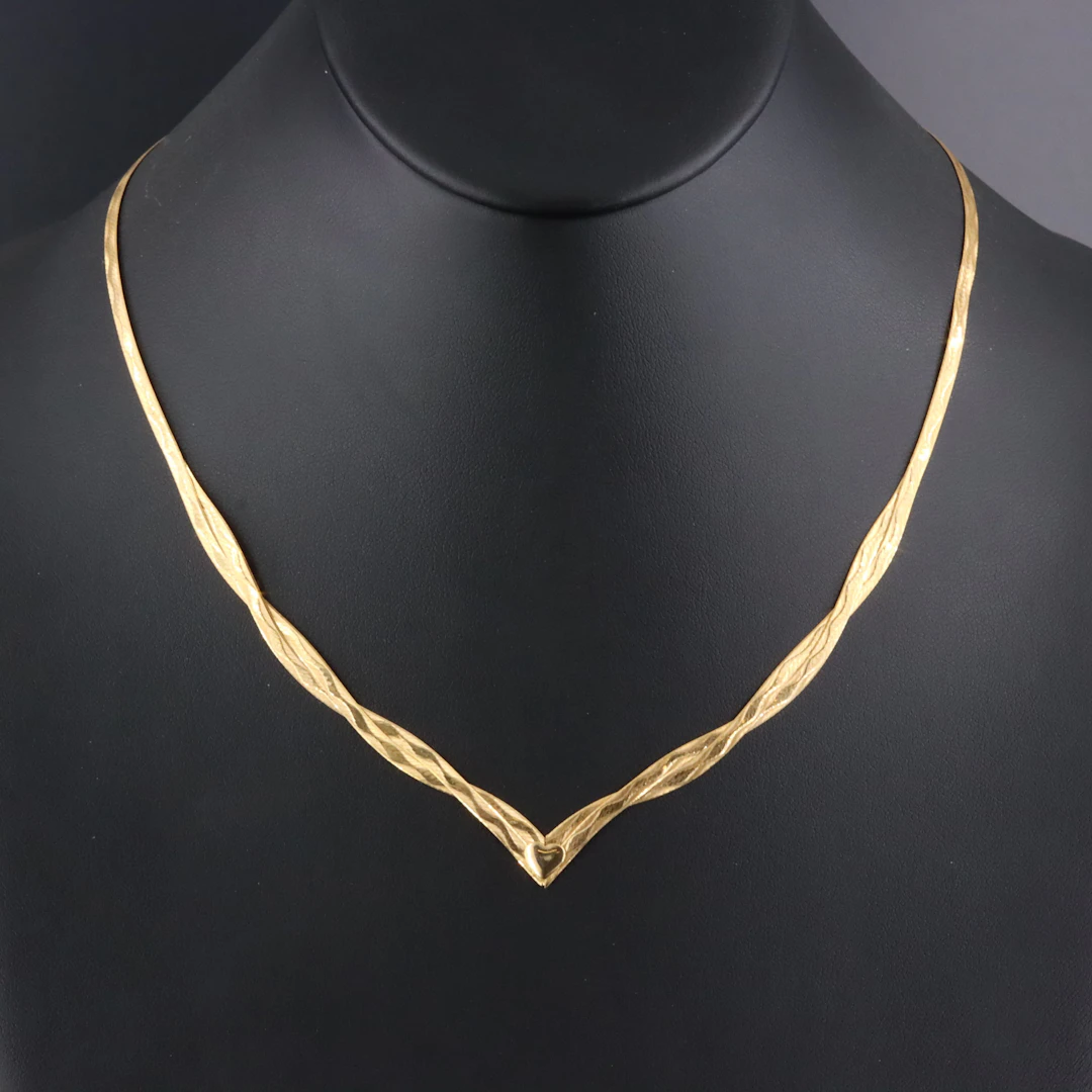 Italian 14K Braided Herringbone Chevron Necklace