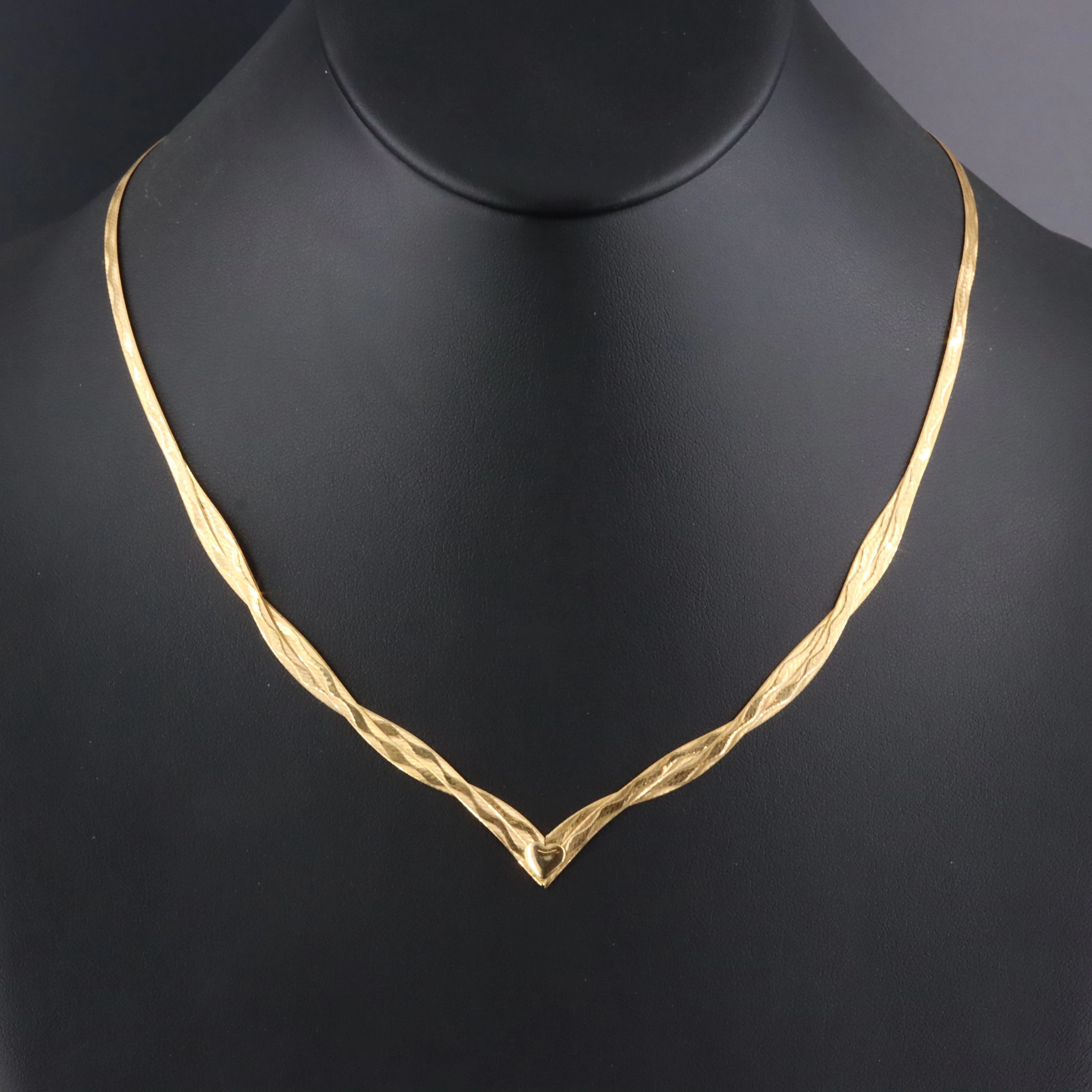 Italian 14K Braided Herringbone Chevron Necklace