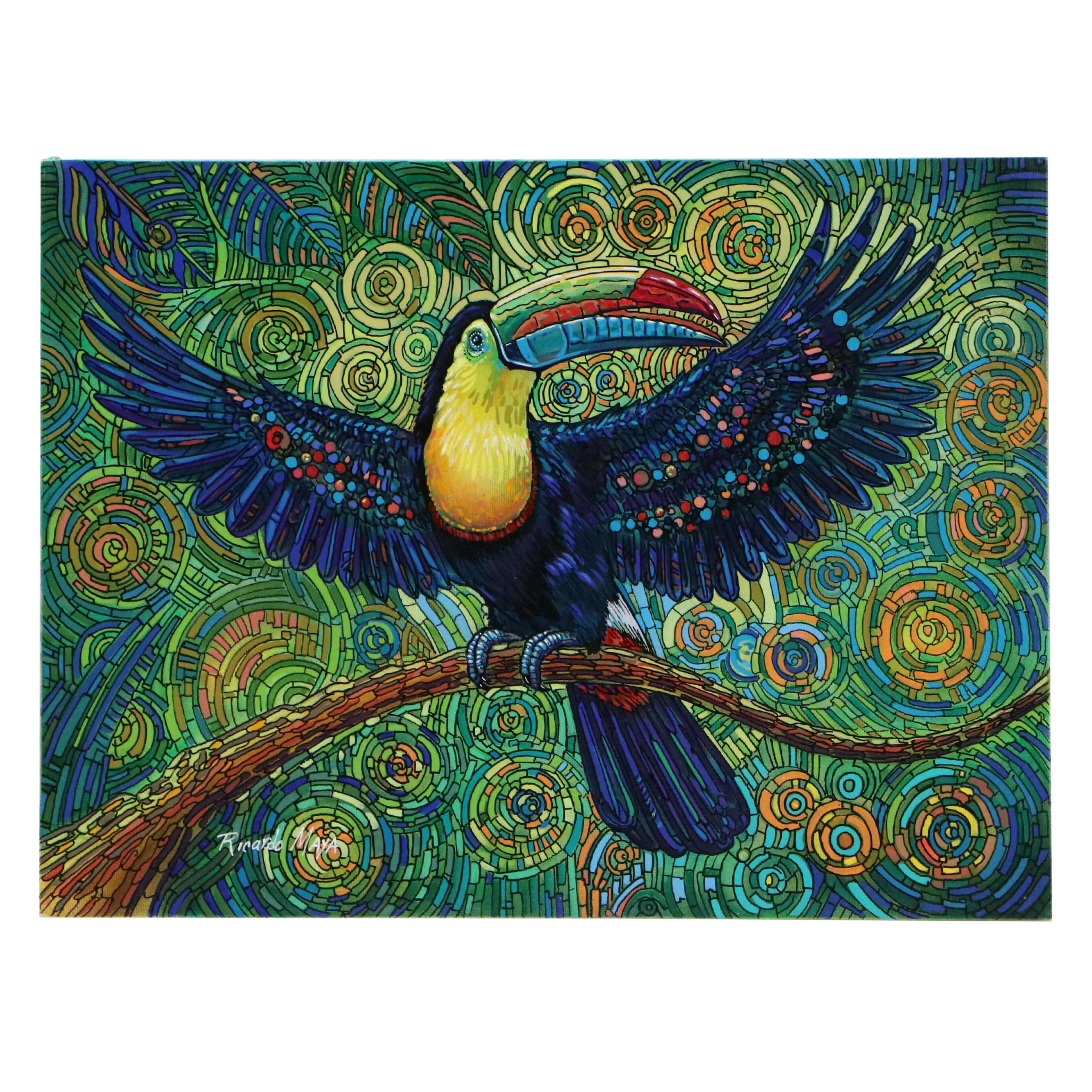 Ricardo Maya Acrylic Painting of Stylized Toucan, 2026