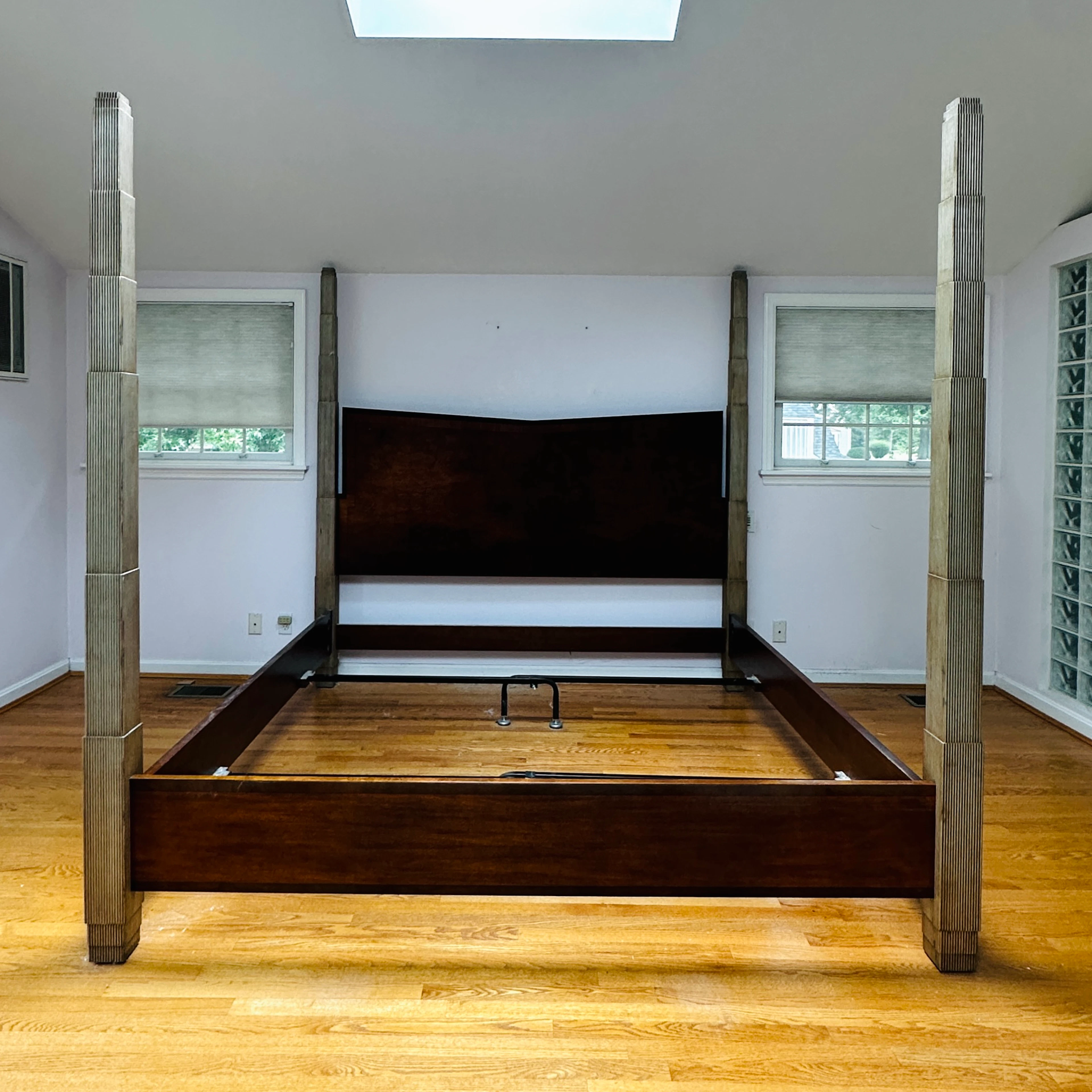 Art Deco Style Flame Mahogany Four-Poster Bed Frame, 20th Century