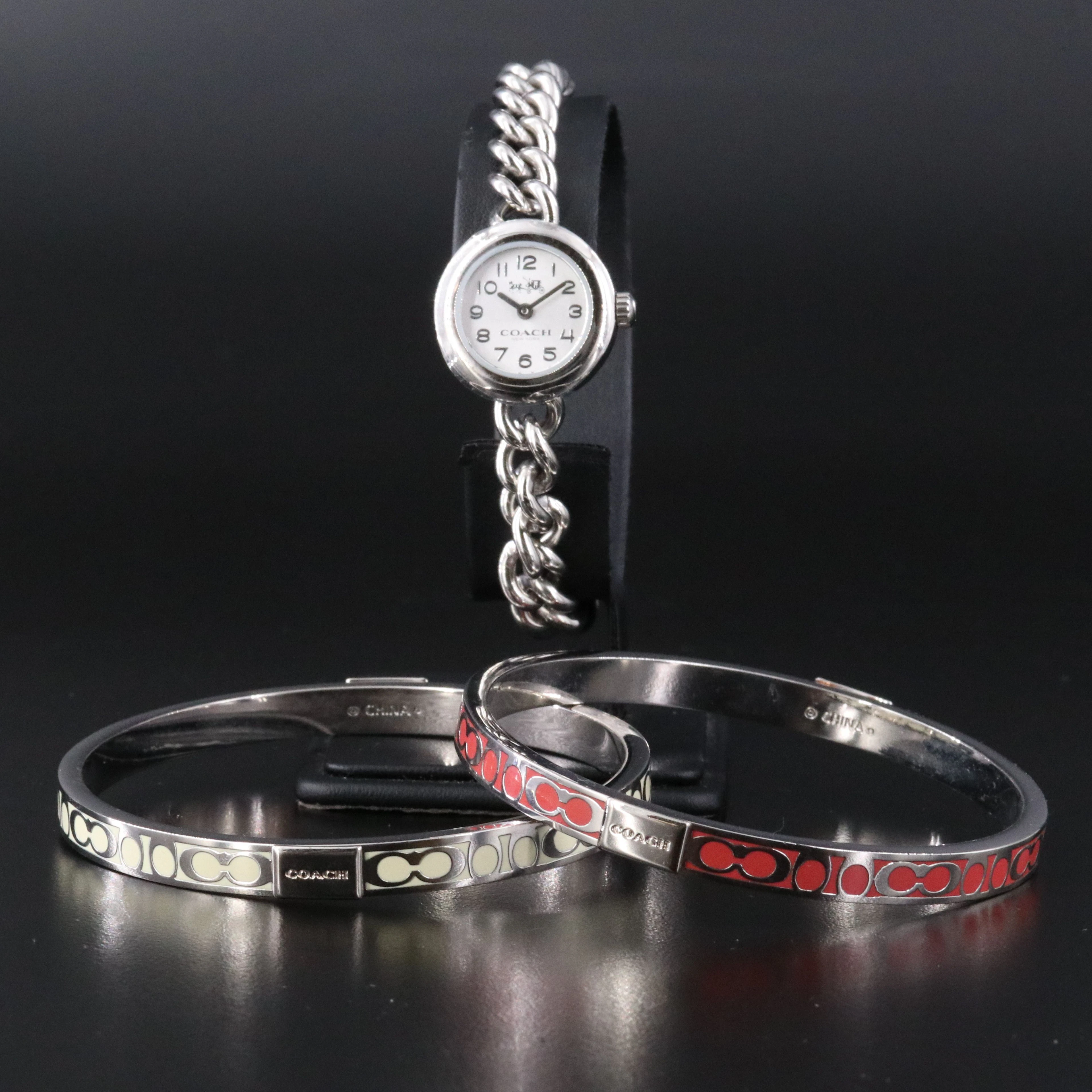 Coach Waverly Stainless Steel Quartz Watch and Bangles