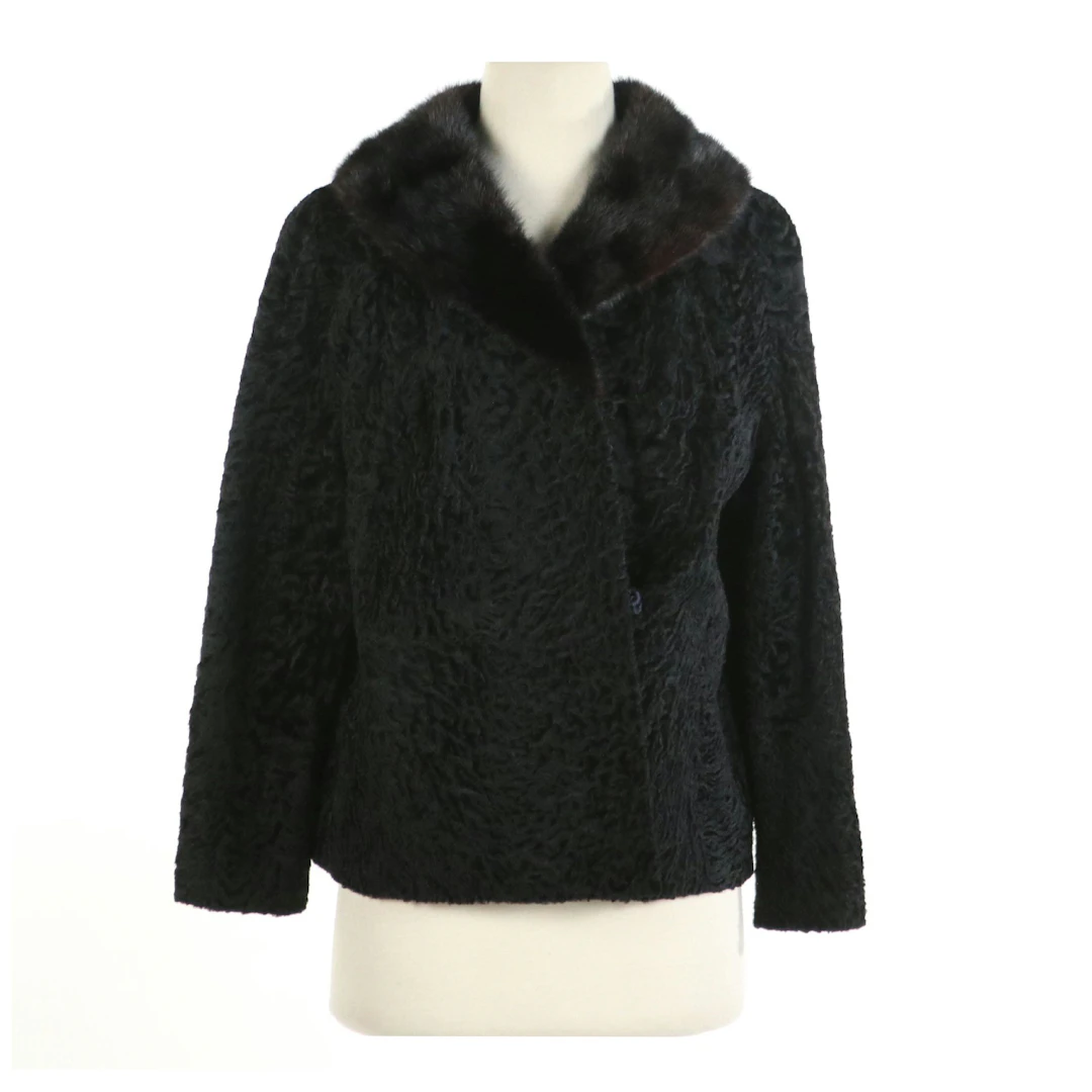 Roark Furs Black Persian Lamb Fur Jacket with Mink Fur Collar