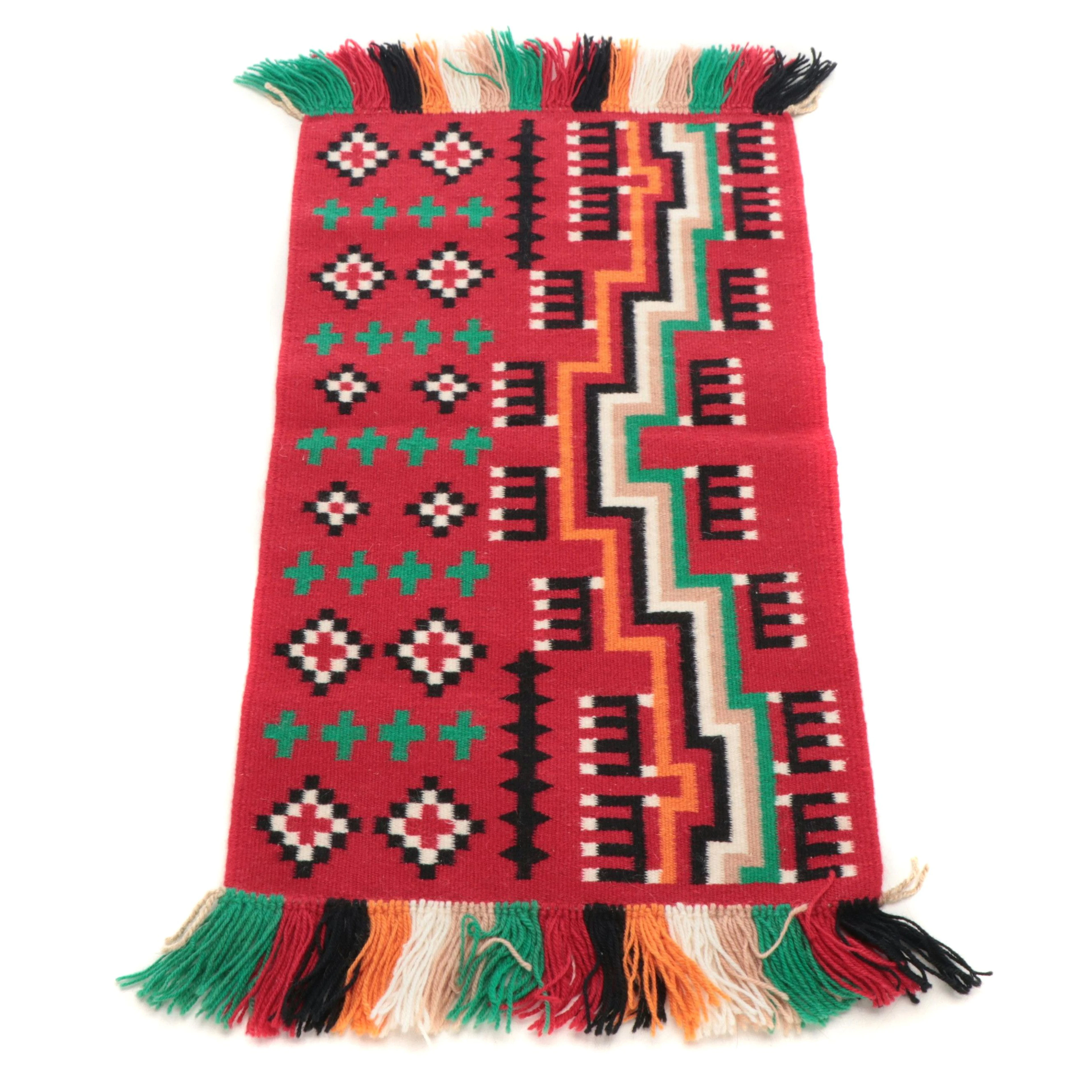 1'4 x 2'9 Handwoven Southwestern Style Accent Rug with Added Fringe