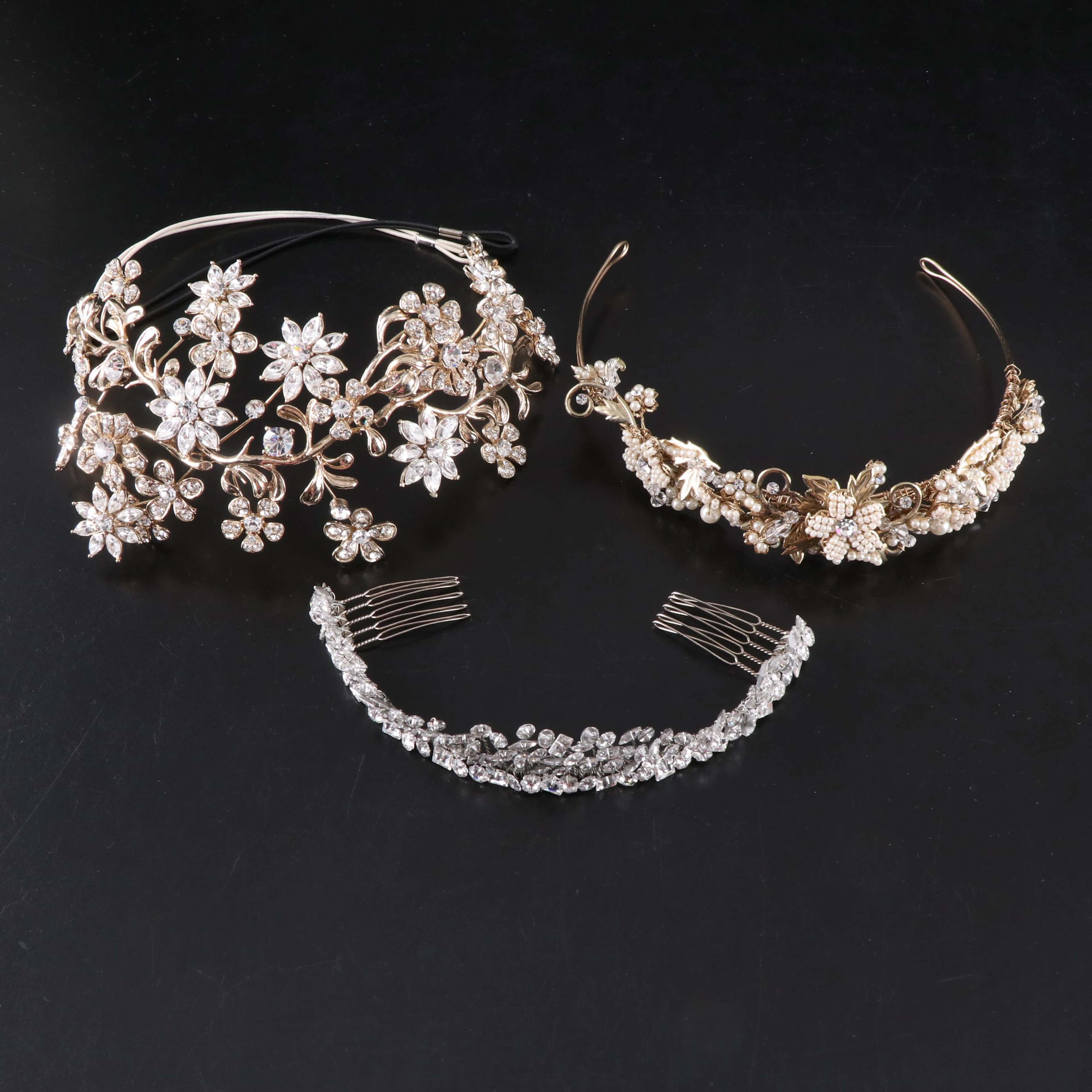 Rhinestone and Faux Pearl Metal Tiaras