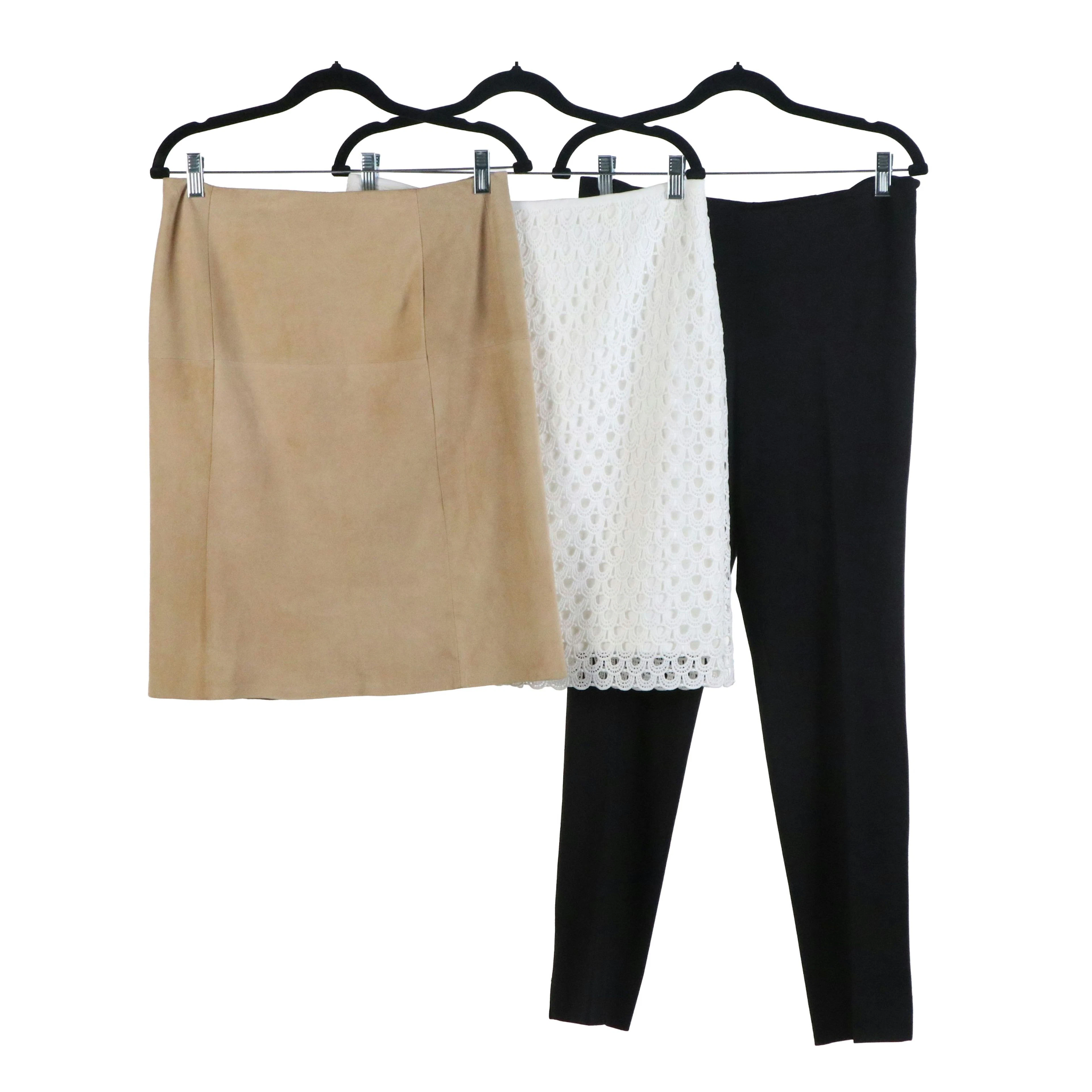 Lauren Ralph Lauren Brown Suede & Tahari White Skirts W/ Jones New York Pants