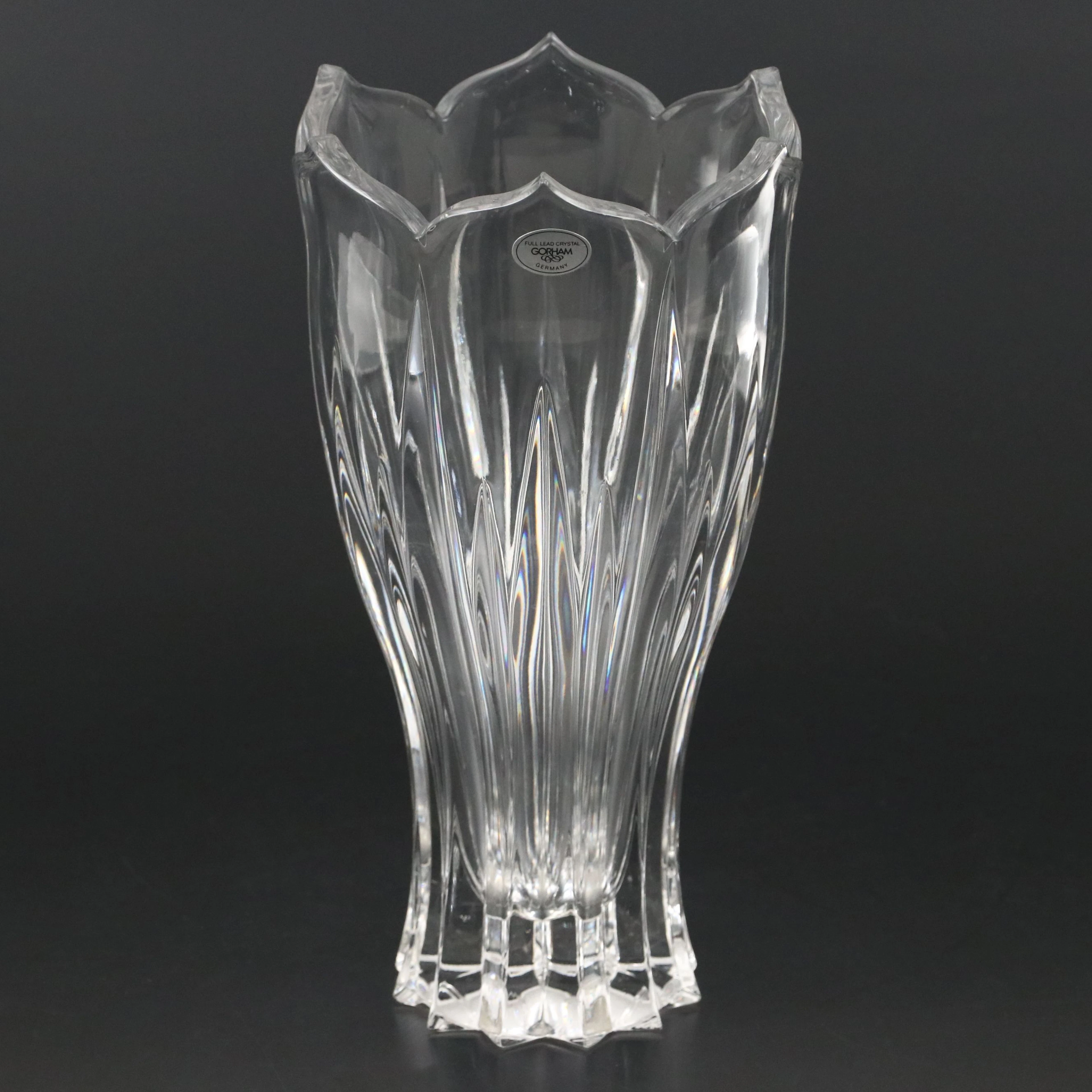 Gorham "Lotus" Germany Cut Crystal Flower Vase, 1990s