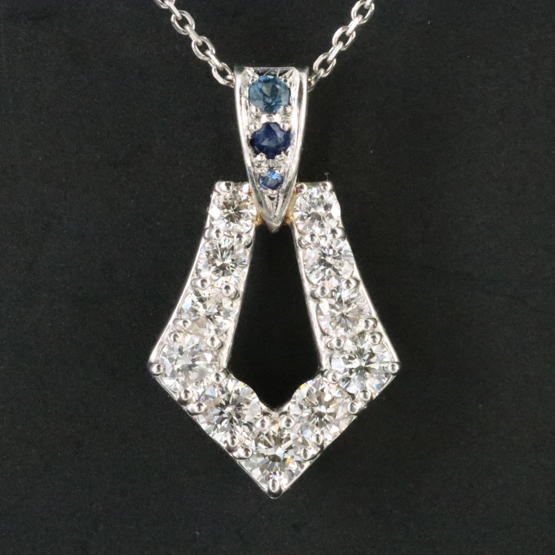 Platinum 0.58 CTW Diamond and Sapphire Chevron Pendant Necklace