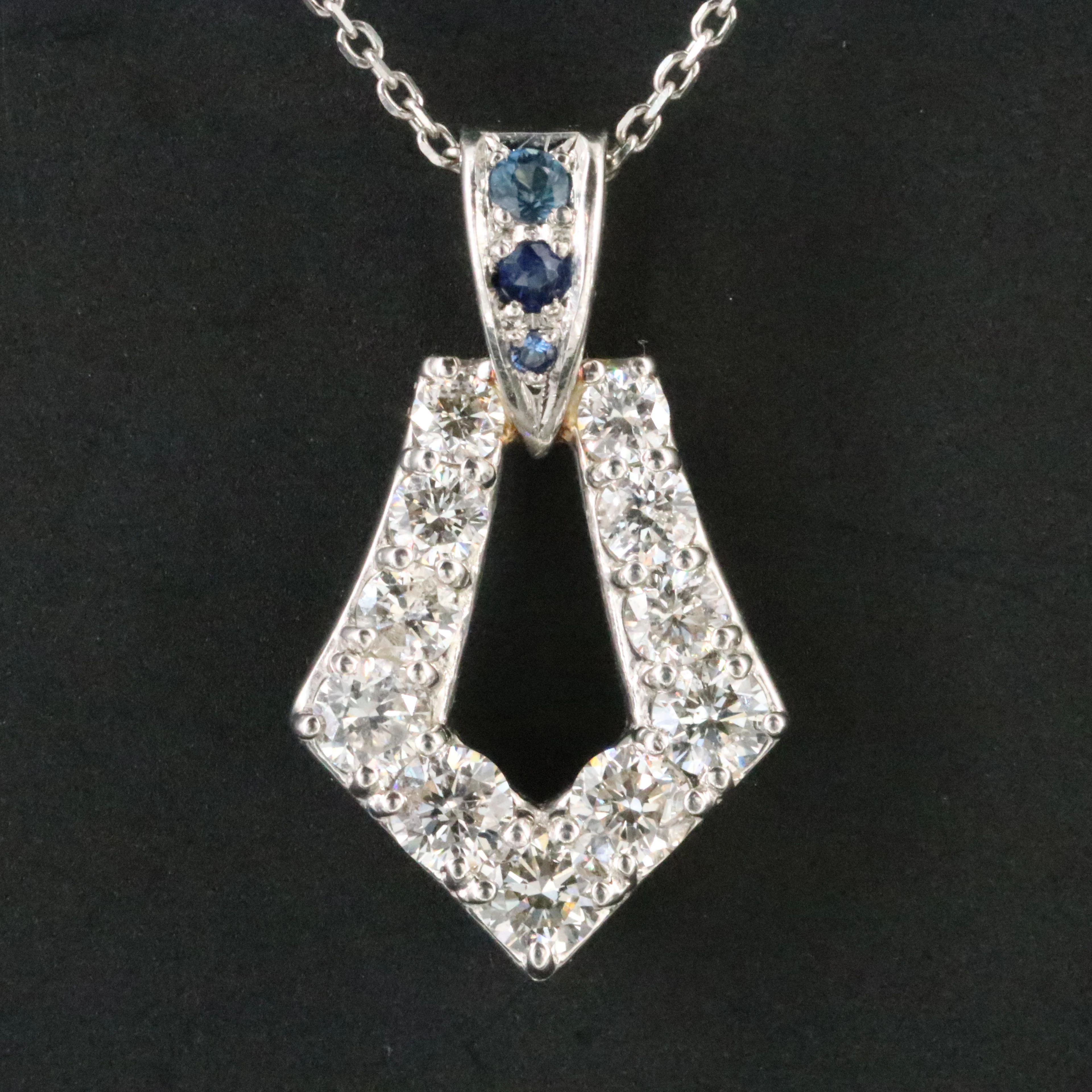 Platinum 0.58 CTW Diamond and Sapphire Chevron Pendant Necklace