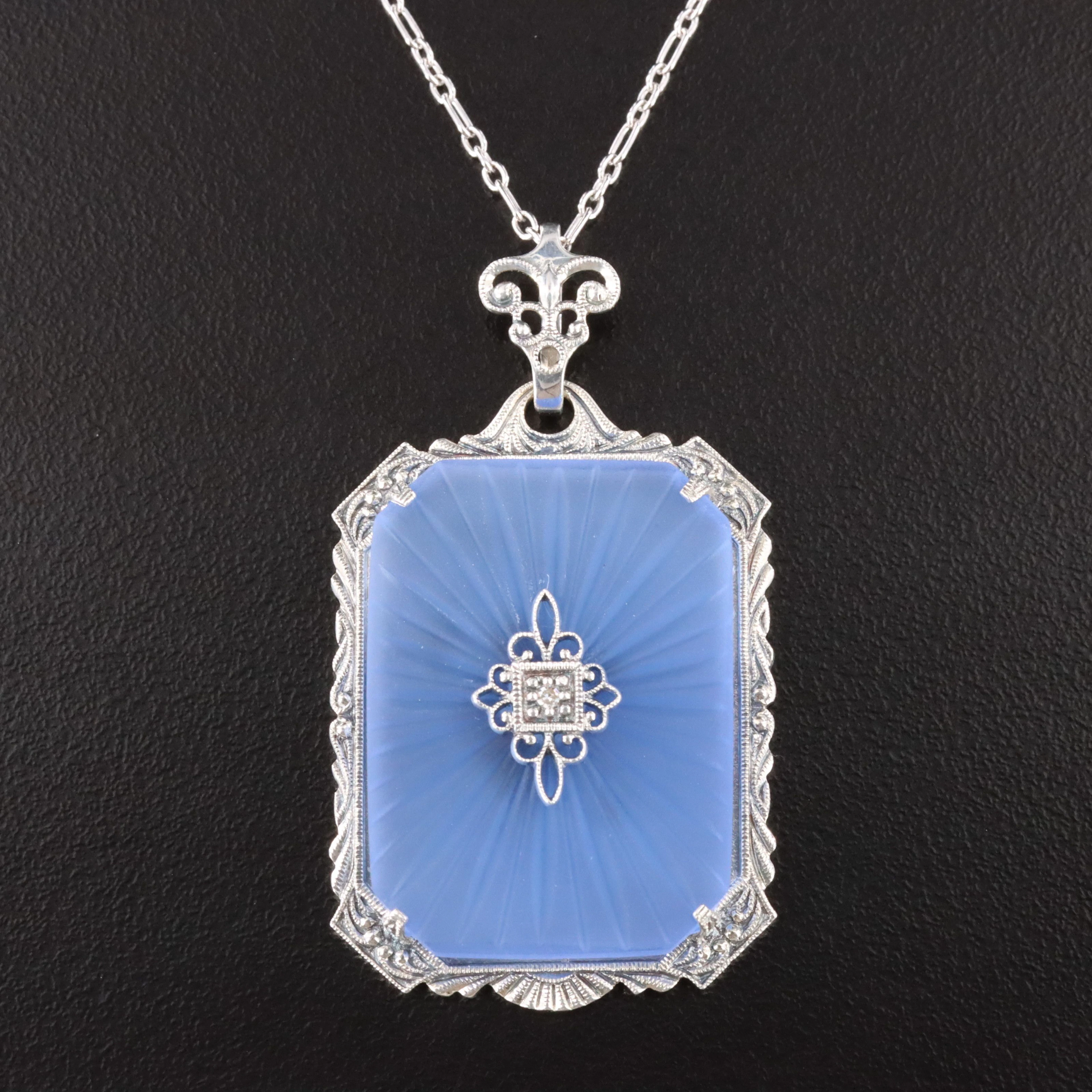 Trufili Sterling Chalcedony and Diamond Pendant Necklace with a Decorative