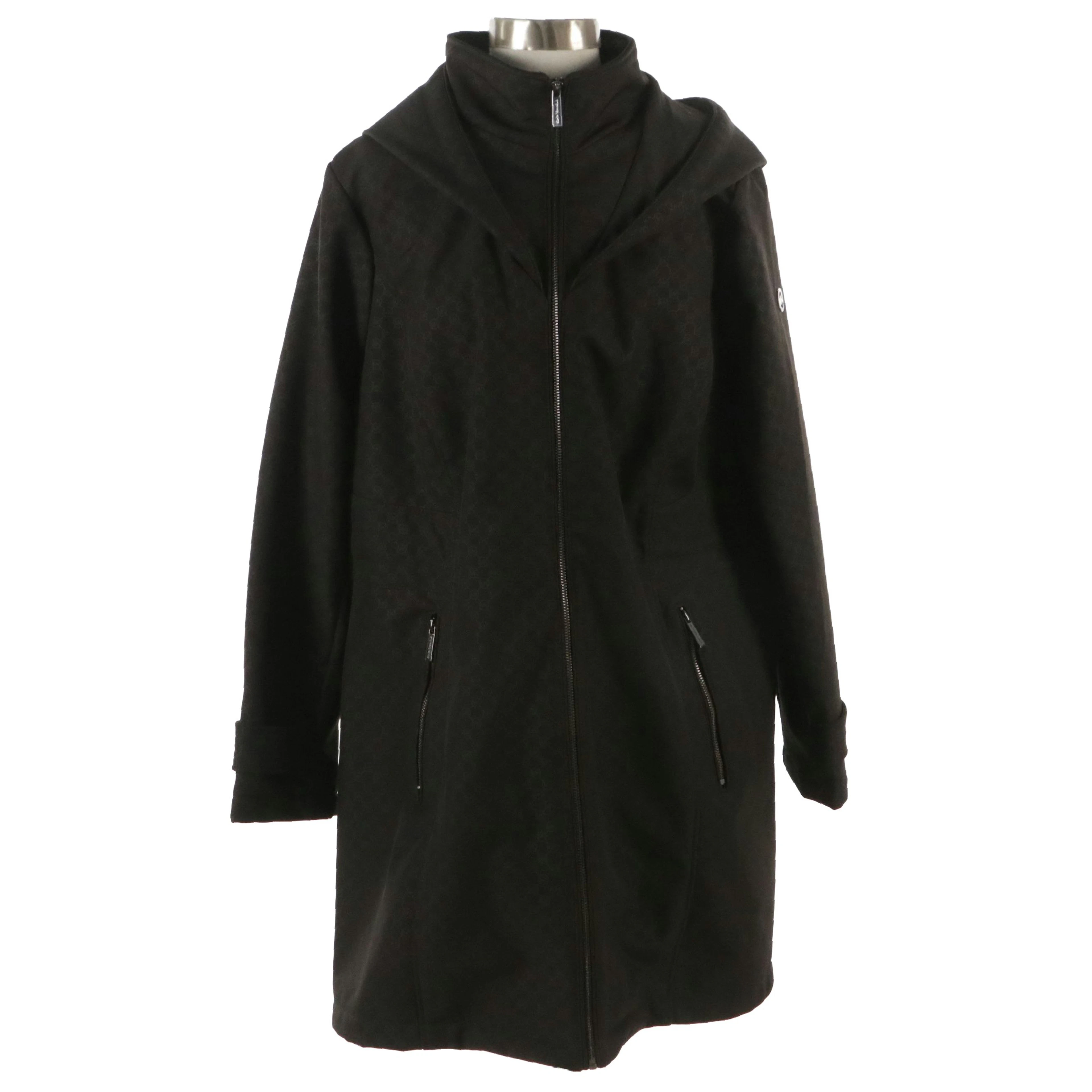 Michael Kors Hooded Jacket in Black Logo Printed Nylon