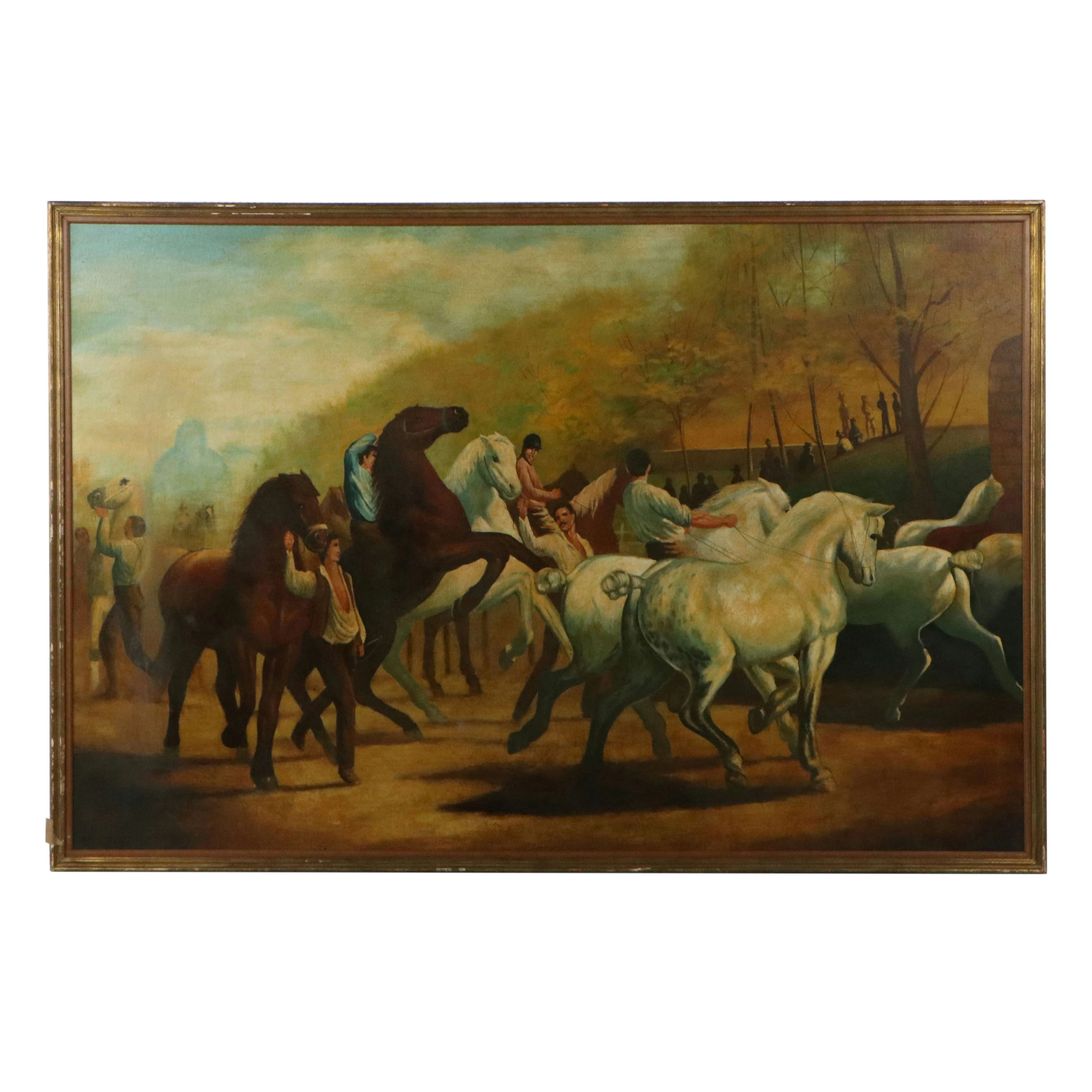 Large-Scale Oil Painting After Rosa Bonheur "The Horse Fair," 20th Century