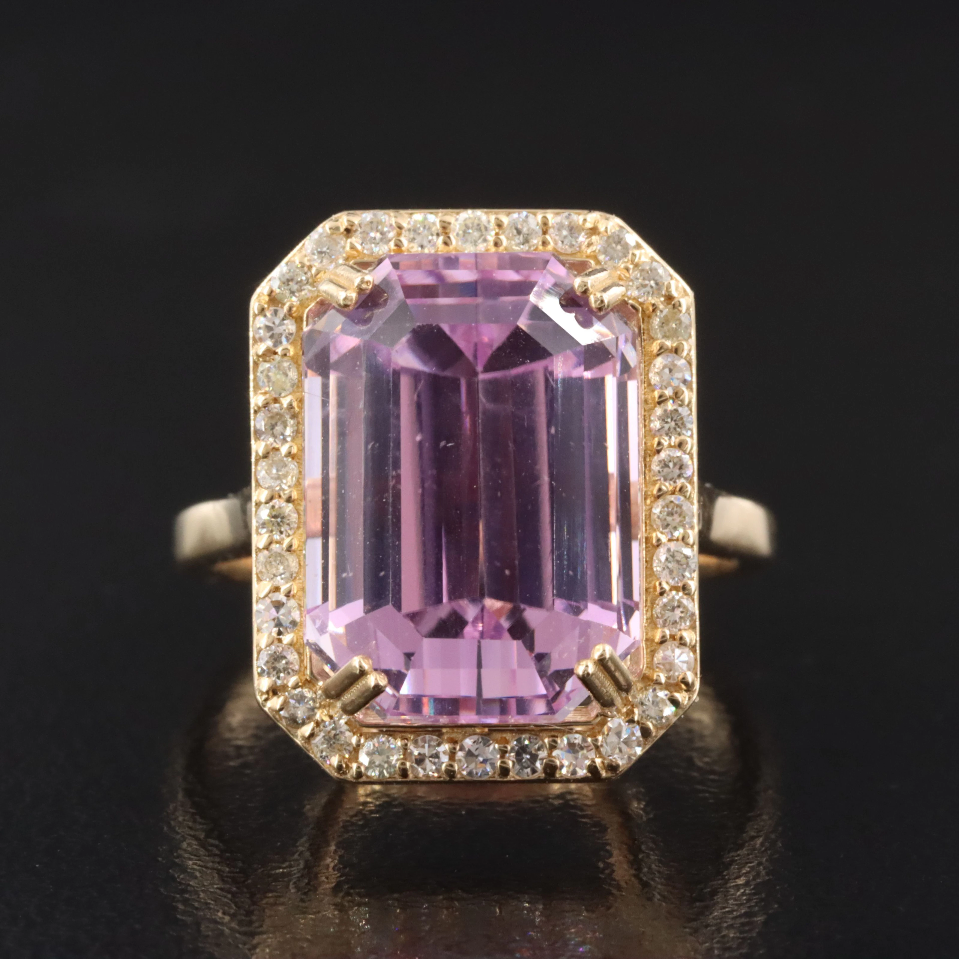 14K 12.67 CT Kunzite and Diamond Ring