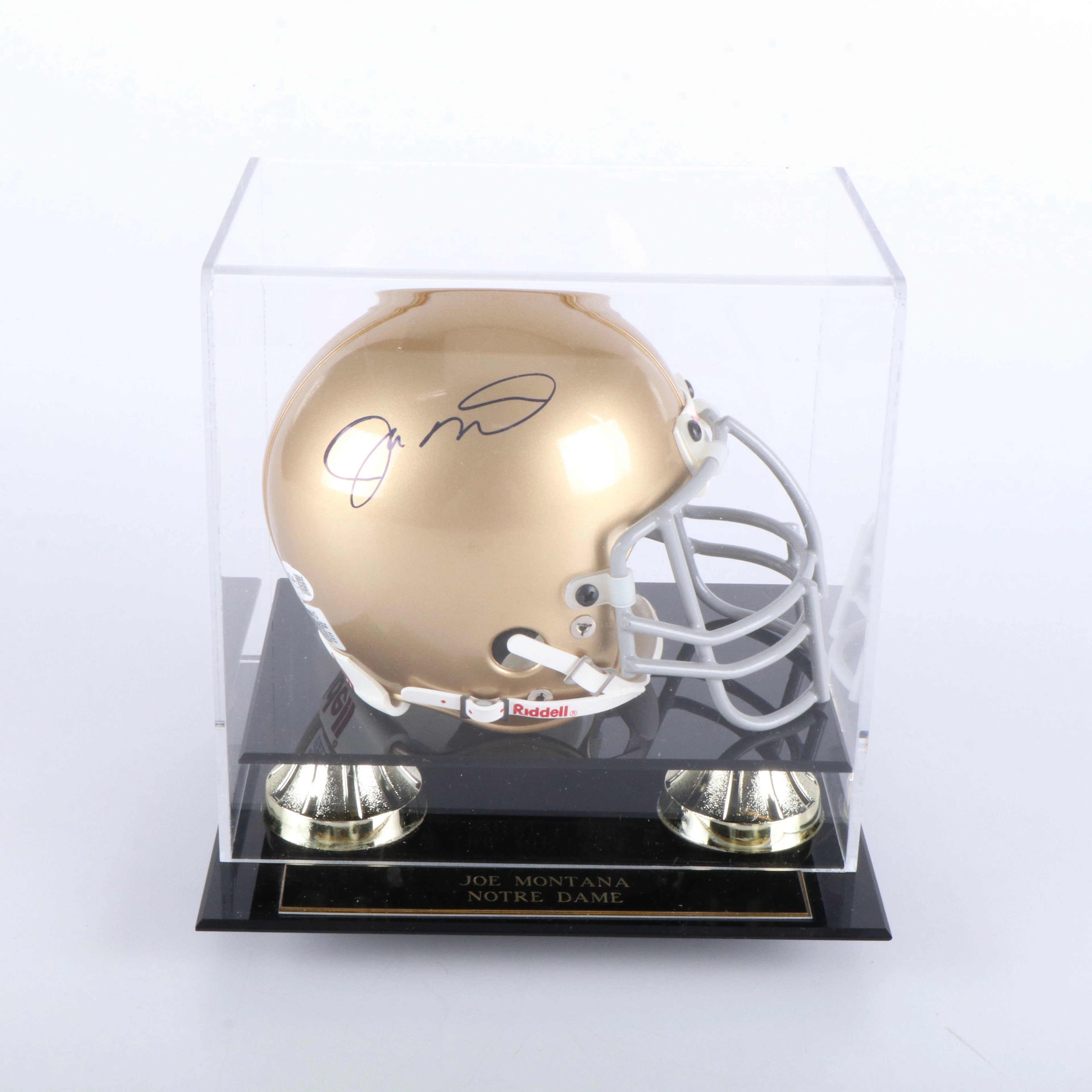 Joe Montana Signed Notre Dame Mini Football Helmet with Display, JSA