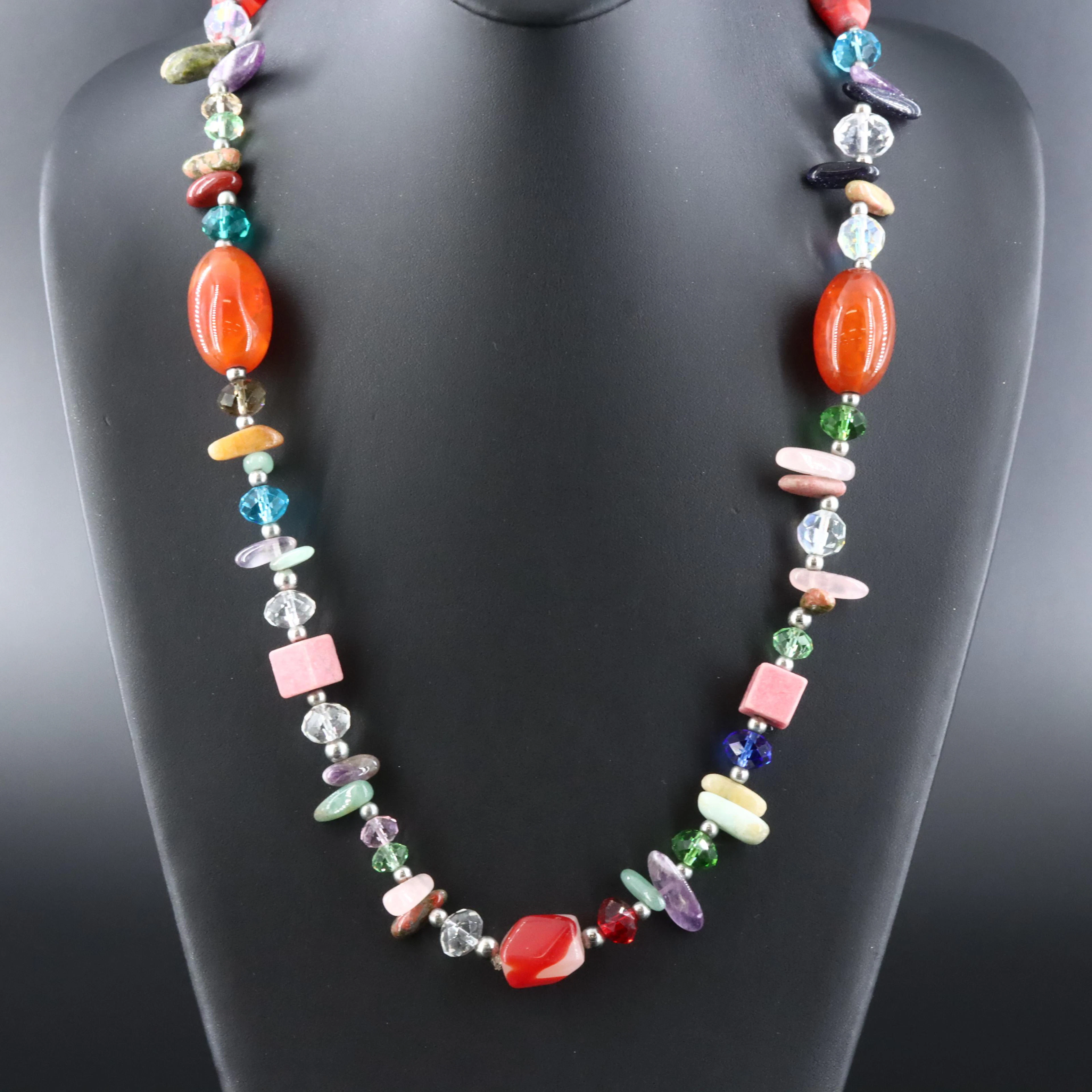 Rhodenite, Unakite and Gemstone Beaded Necklace