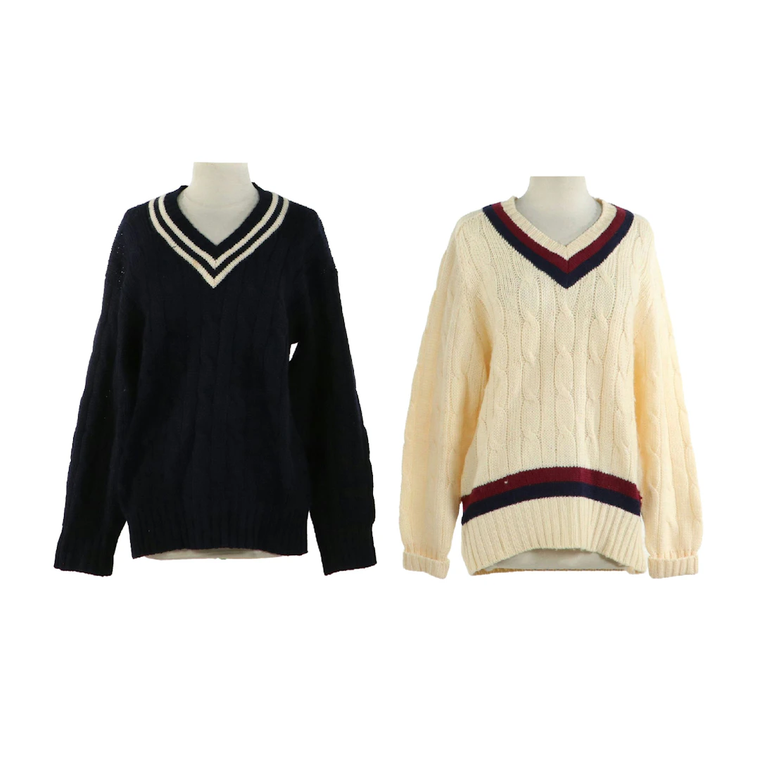 Alan Paine and Brooks Brothers Wool V-Neck Cable-Knit Sweaters