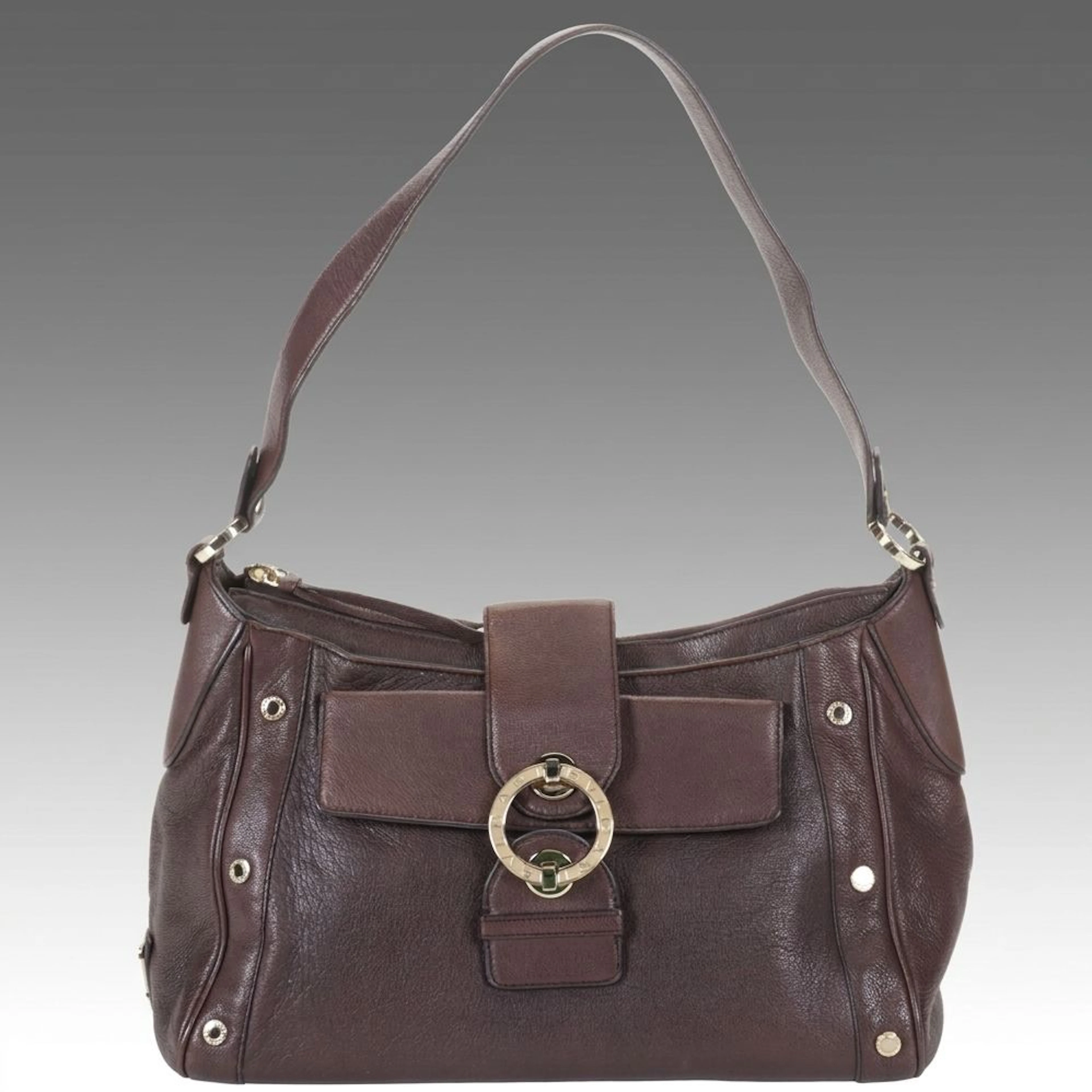 BVLGARI Chandra Hobo Shoulder Bag in Brown Goatskin Leather