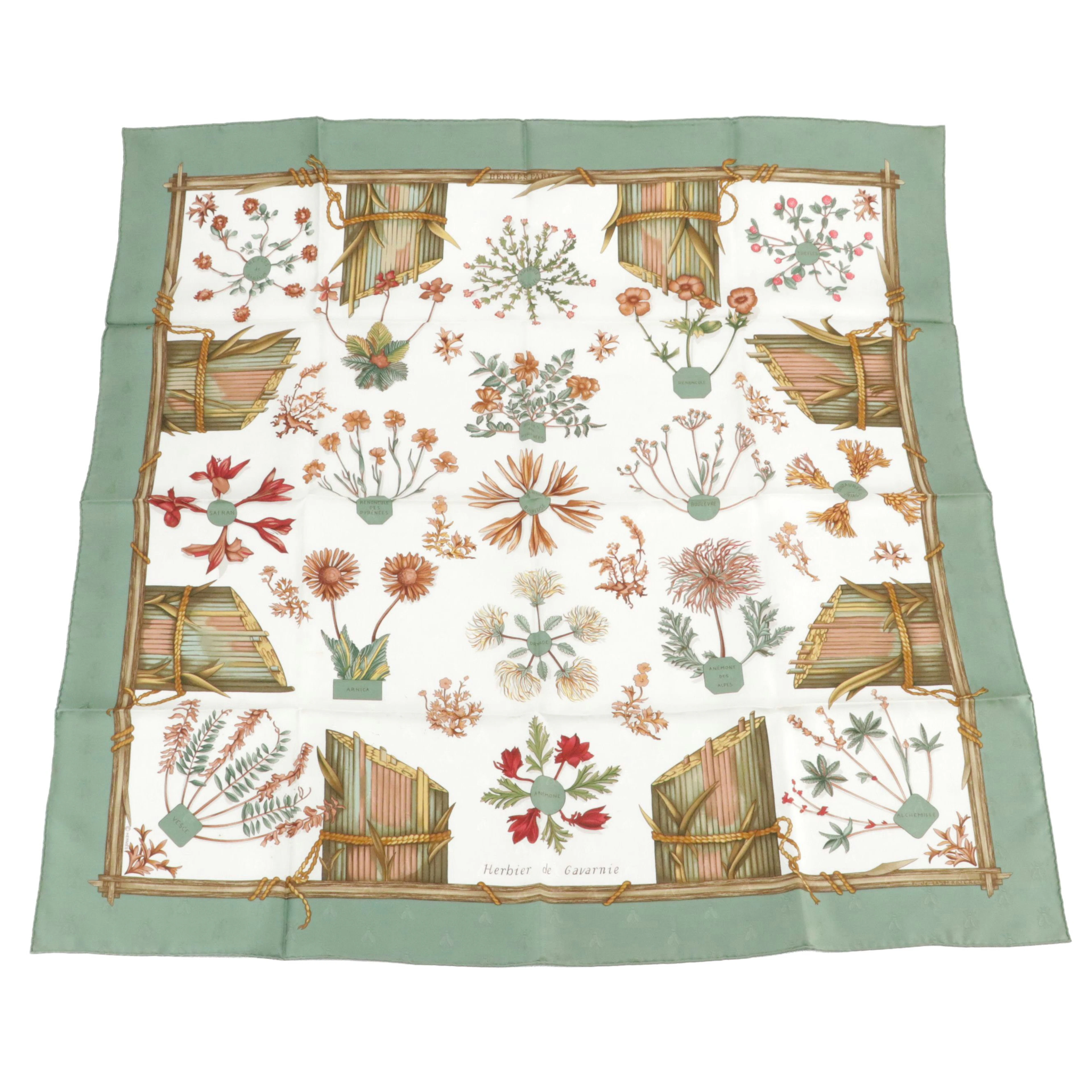Hermès "Herbier de Gavarnie" Scarf 90 in Bee Silk Jacquard With Box
