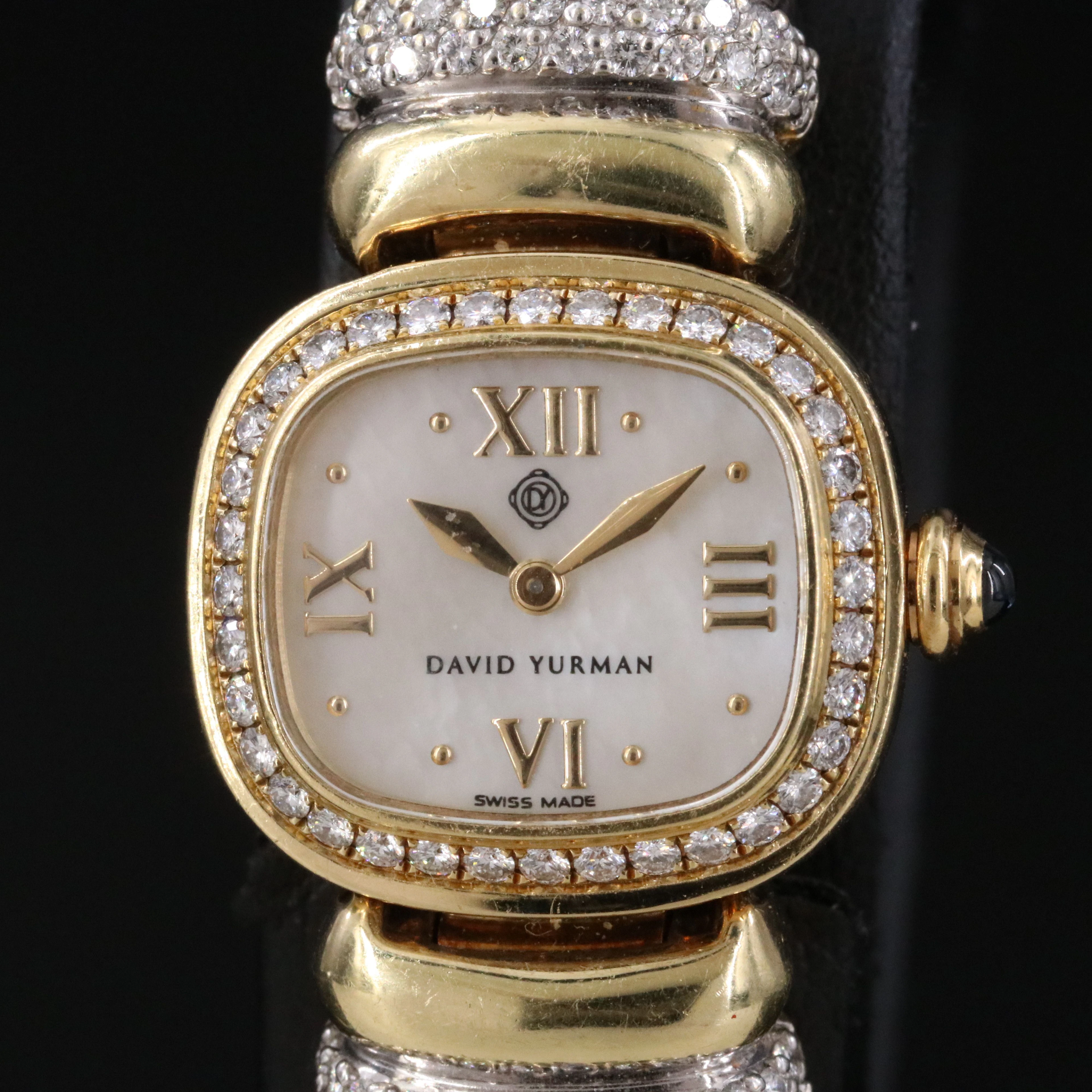 David Yurman 18K & Sterling M.O.P. Dial Diamond Case Hinged Cable Band Watch
