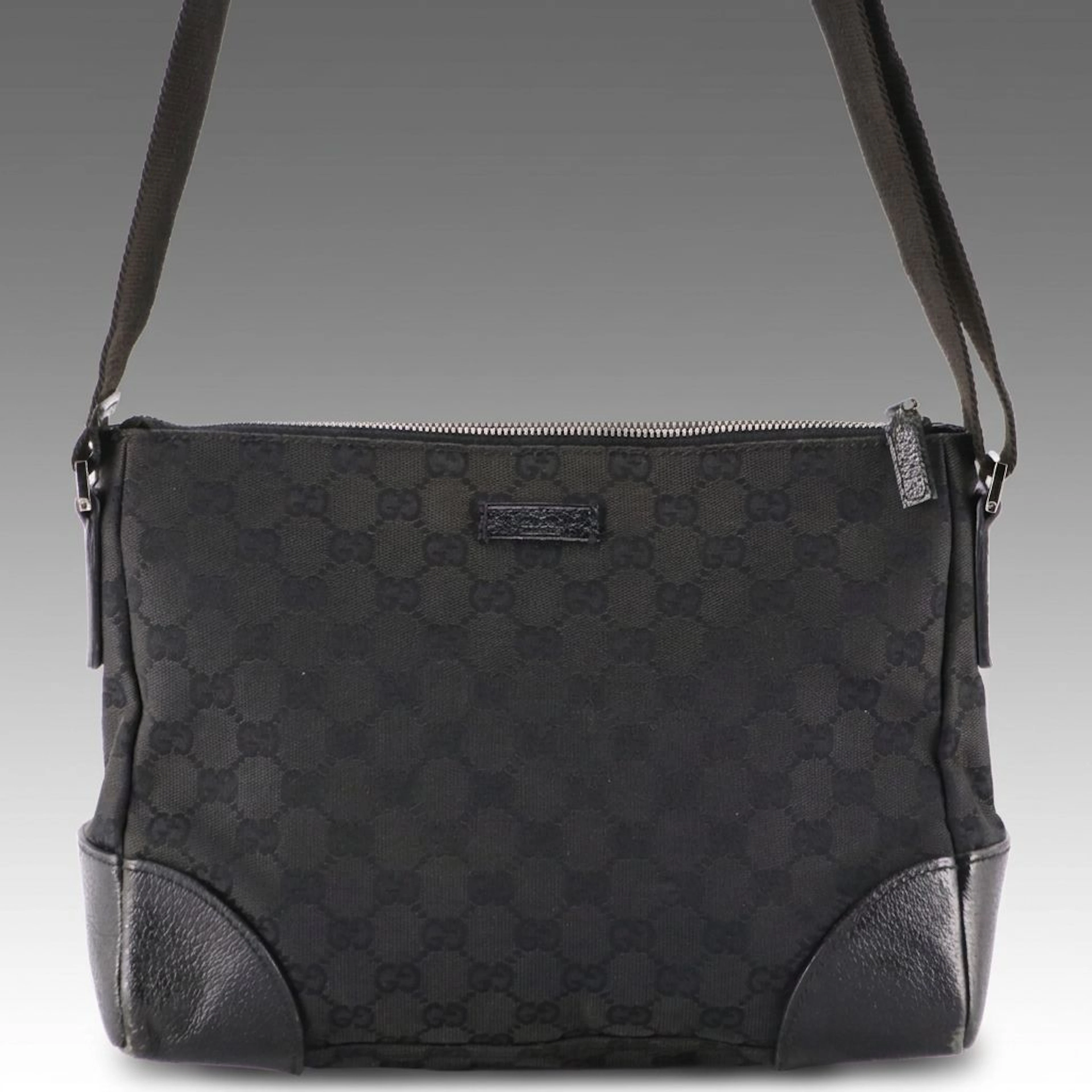 Gucci Black GG Jacquard Canvas and Cinghiale Leather Crossbody Bag
