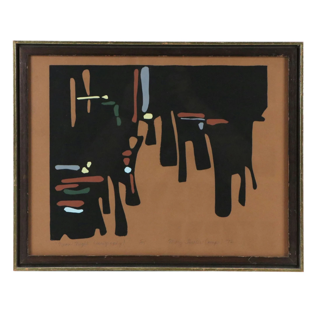 Mary Harter Abstract Serigraph "Neon Night," 1972