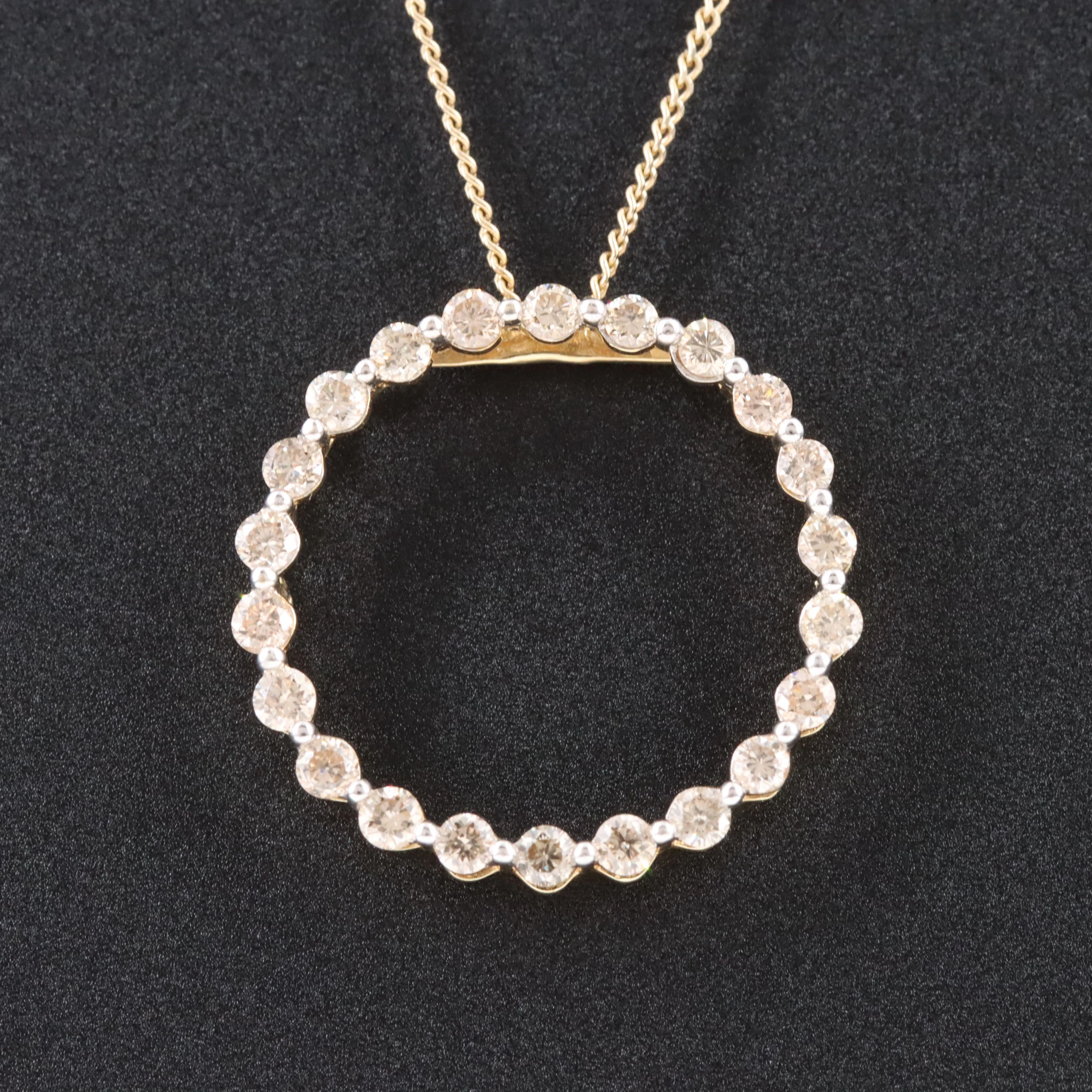 10K 0.49 CTW Diamond Circle Pendant Necklace