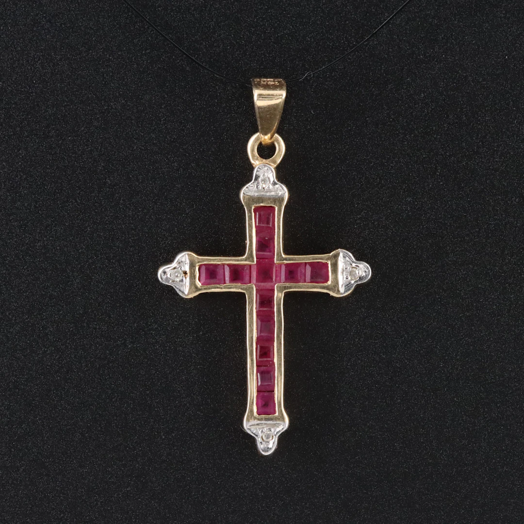 14K Ruby and Diamond Cross Pendant