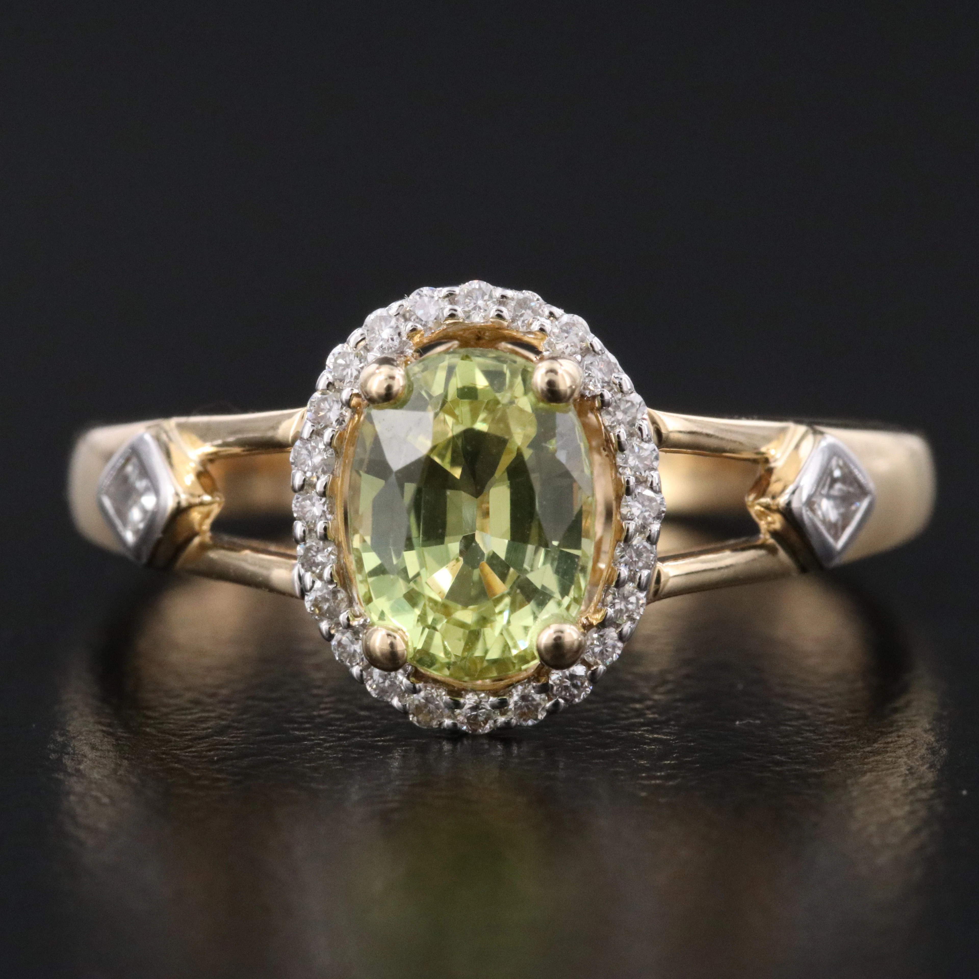 14K Chrysoberyl and Diamond Ring