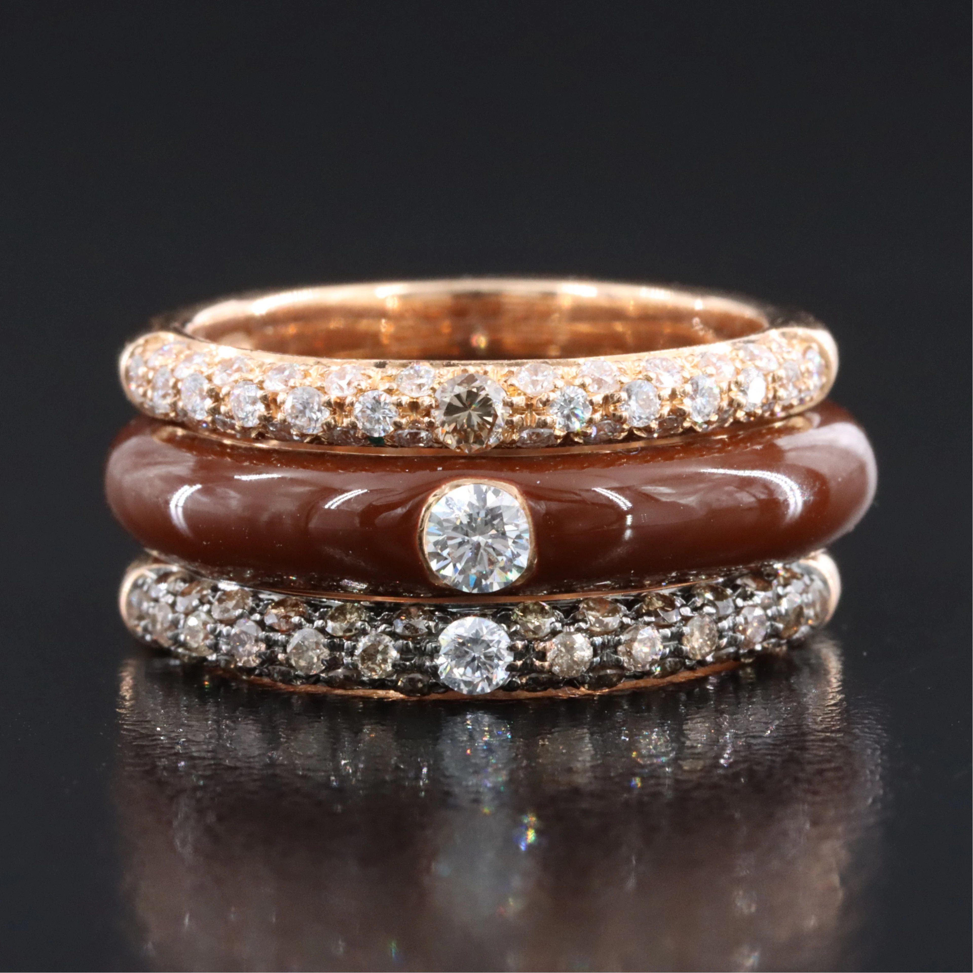 Adolfo Courrier 18K 0.80 CTW Diamond and Enamel Stacking Rings