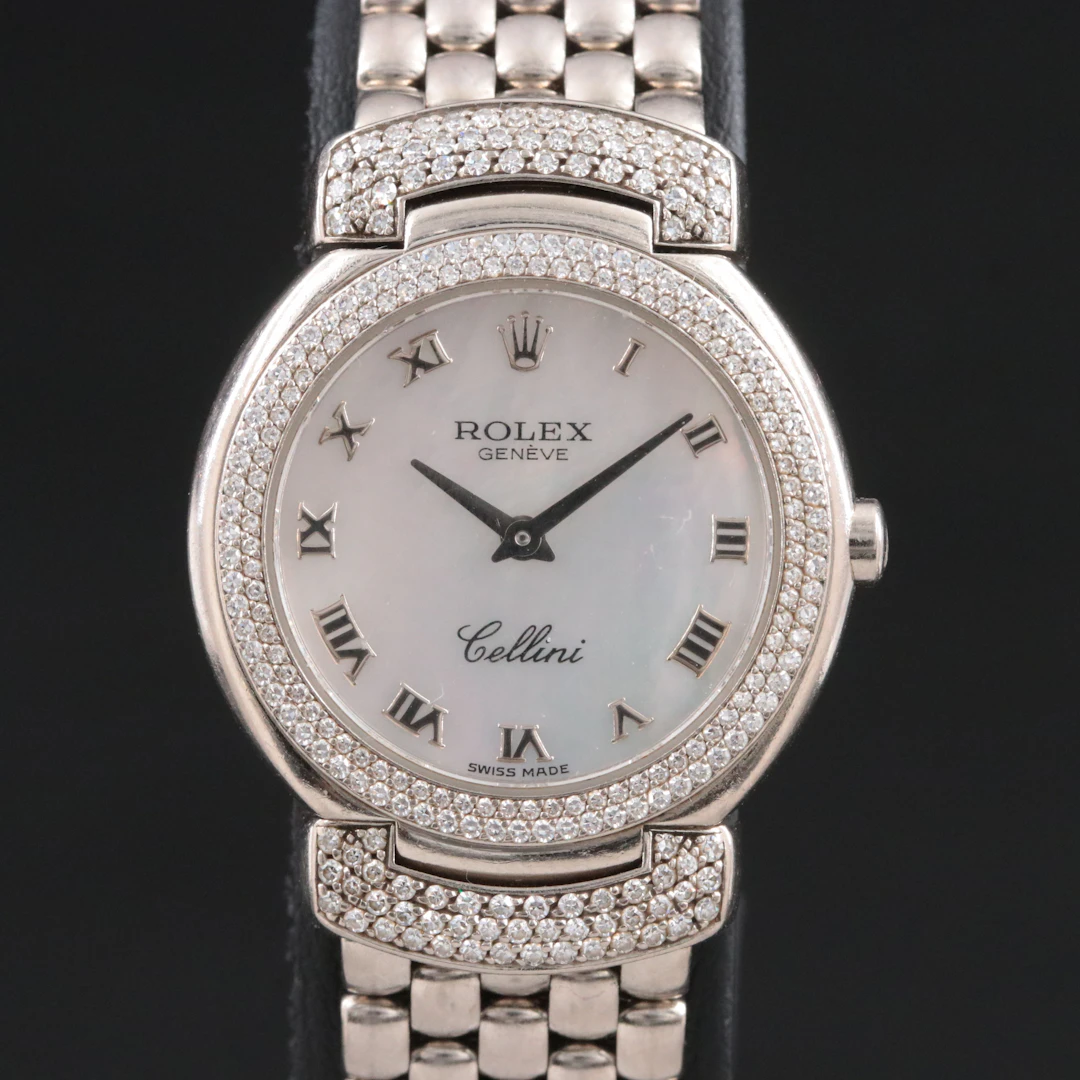 2005 Rolex Cellissima 1.40 CTW Factory Diamond 18K White MOP Dial Quartz Watch