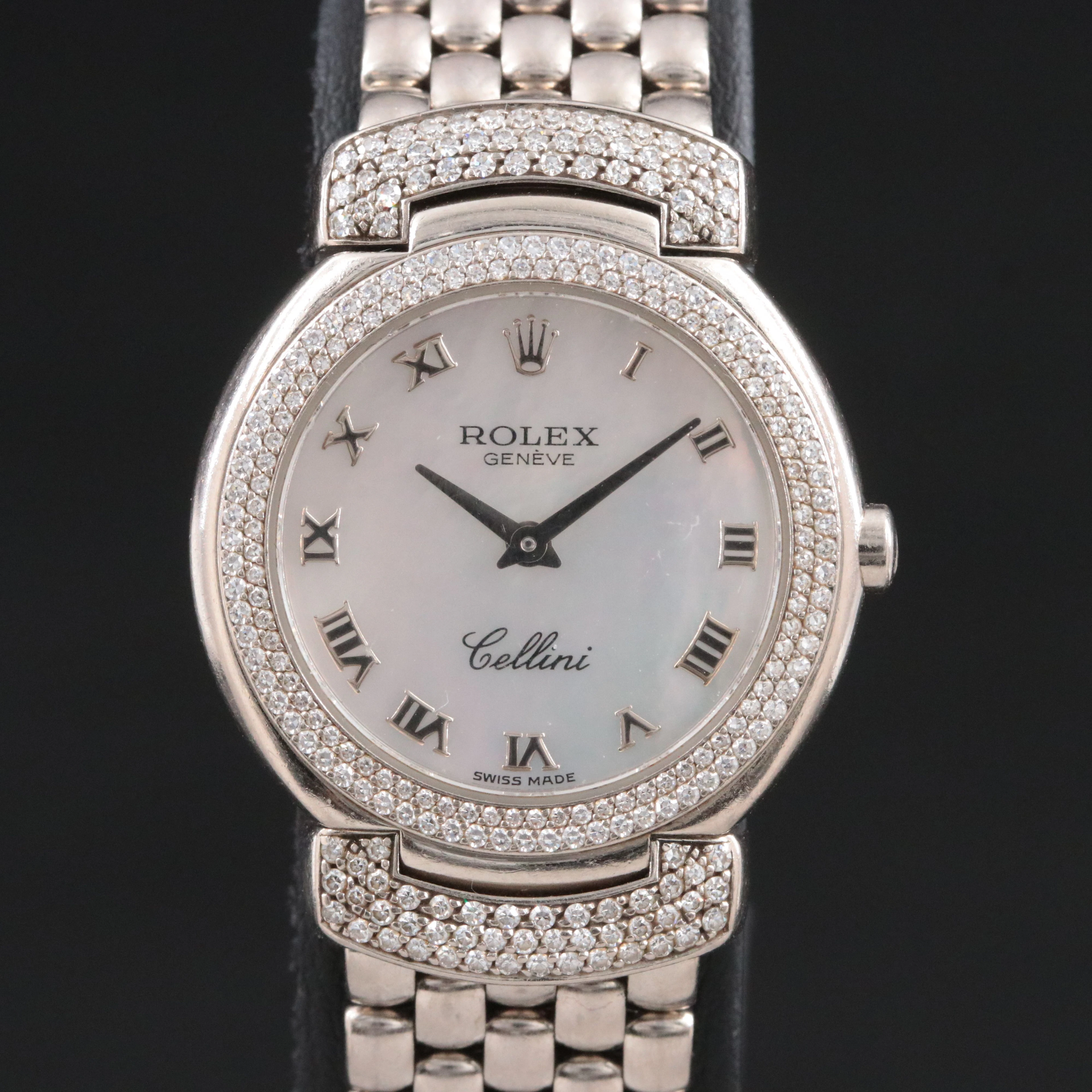 2005 Rolex Cellissima 1.40 CTW Factory Diamond 18K White MOP Dial Quartz Watch