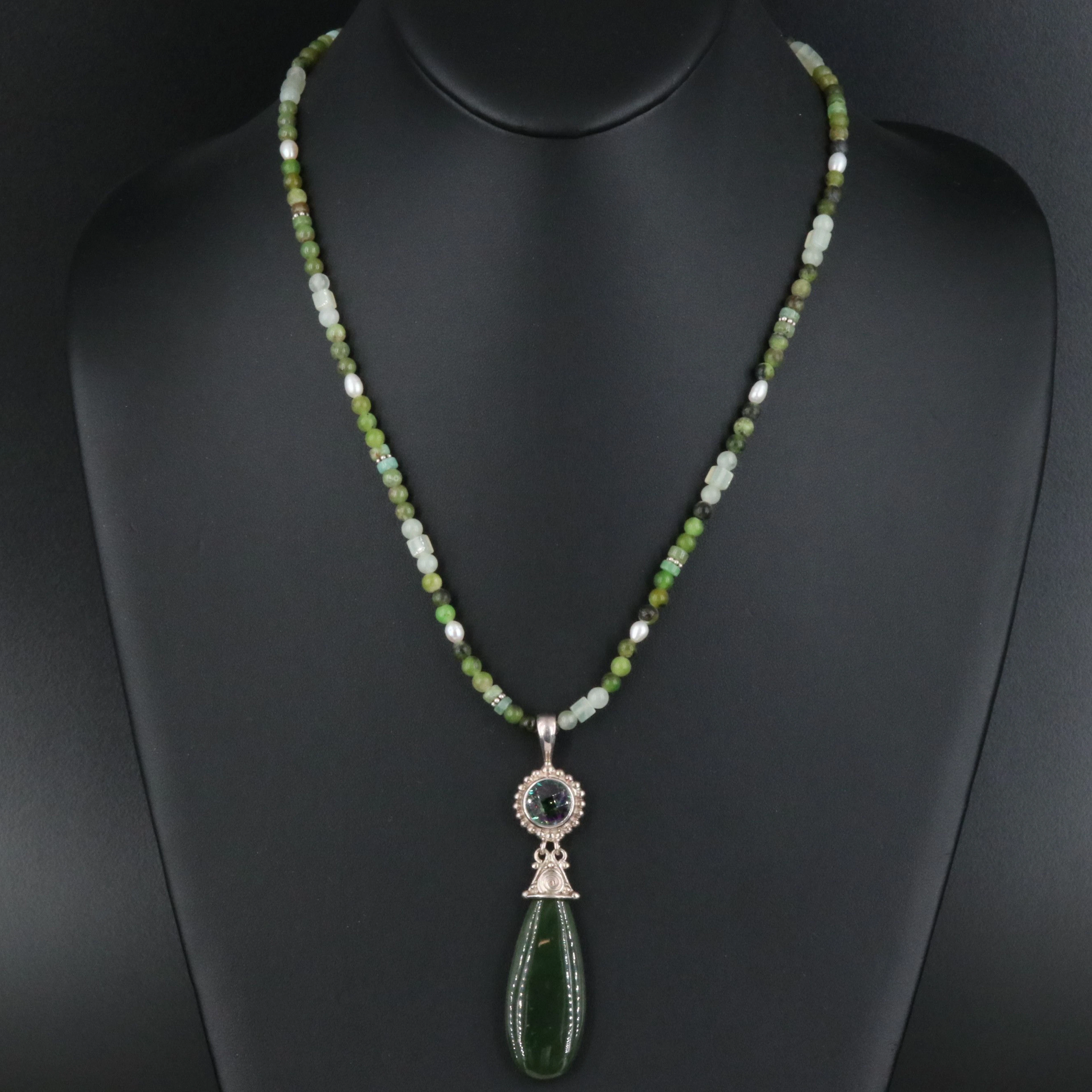 Sajen Sterling Nephrite, Mystic Topaz, and Chalcedony Necklace