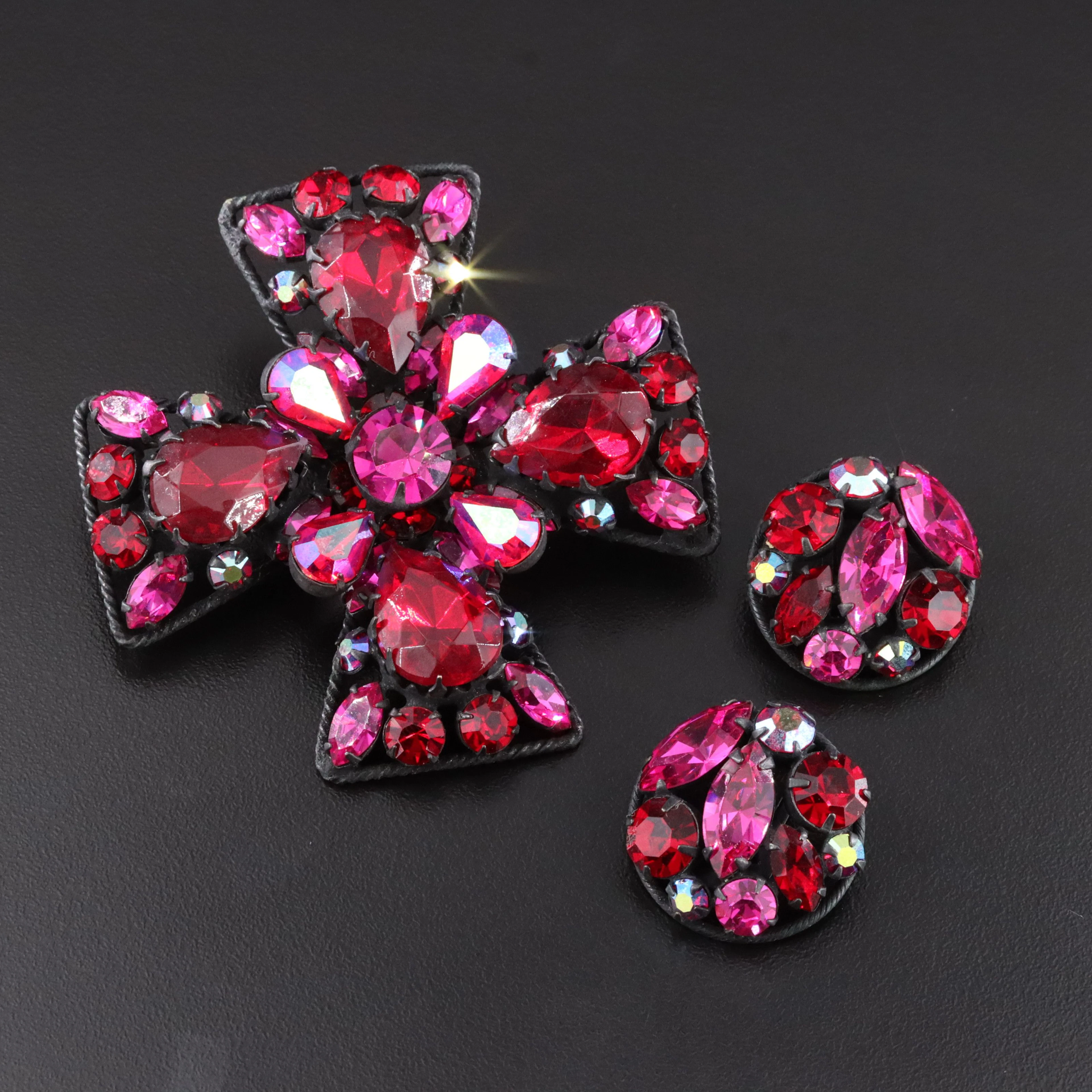 Regency Rhinestone Brooch and Earrings