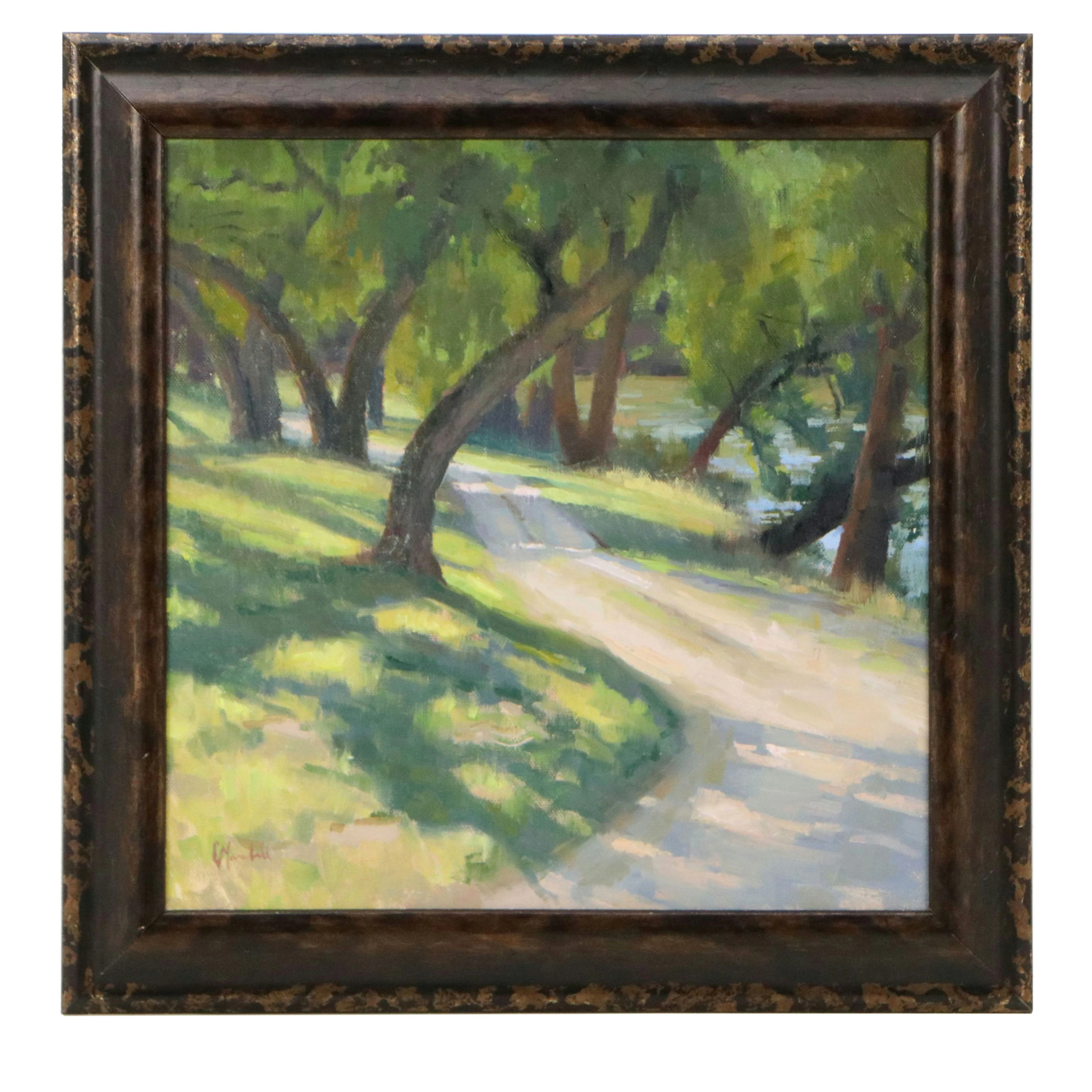 Chuck Marshall Oil Landscape Painting of Lakeside Woodland Path