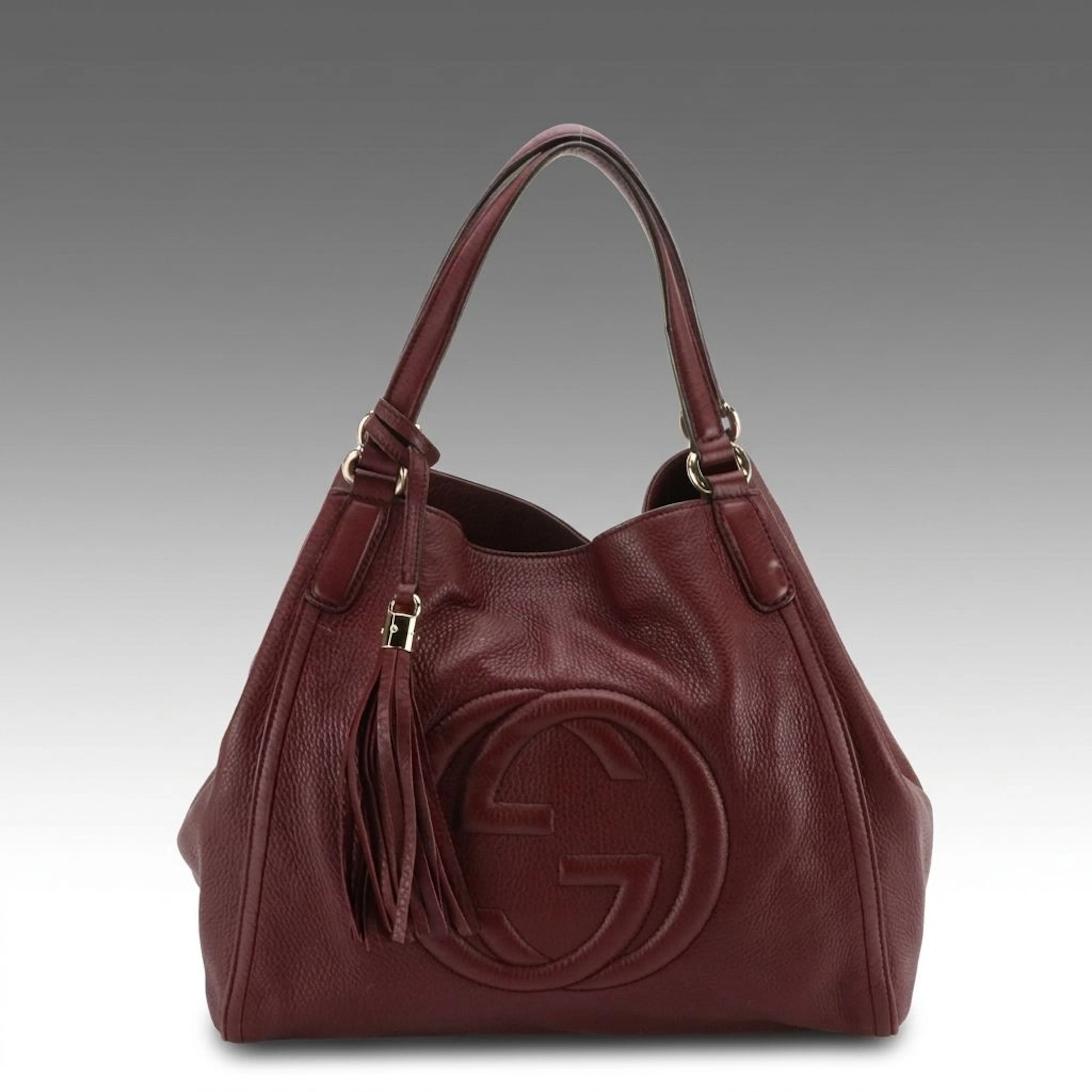Gucci Soho Tassel Tote Bag in Burgundy Grained Calfskin Leather