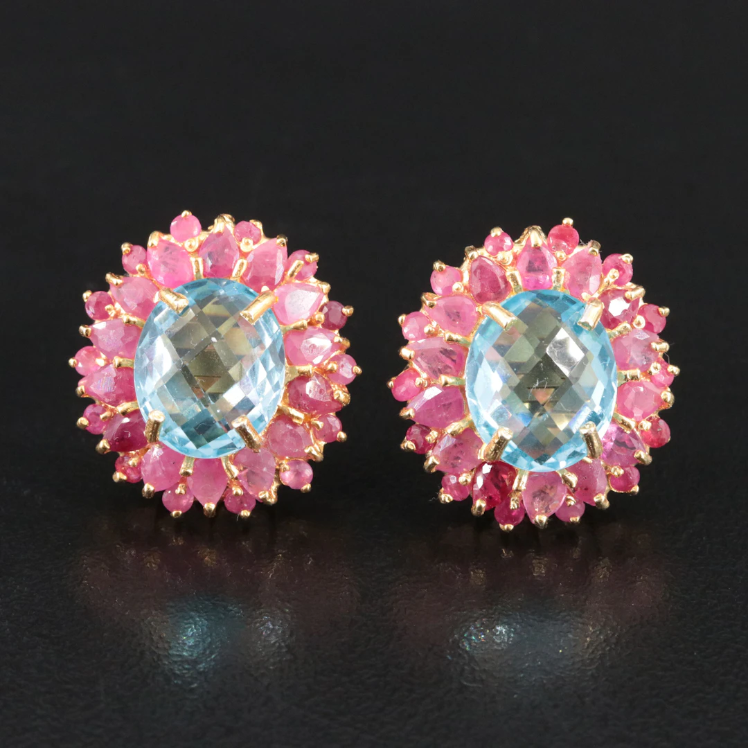 Sterling Blue Topaz and Ruby Earrings