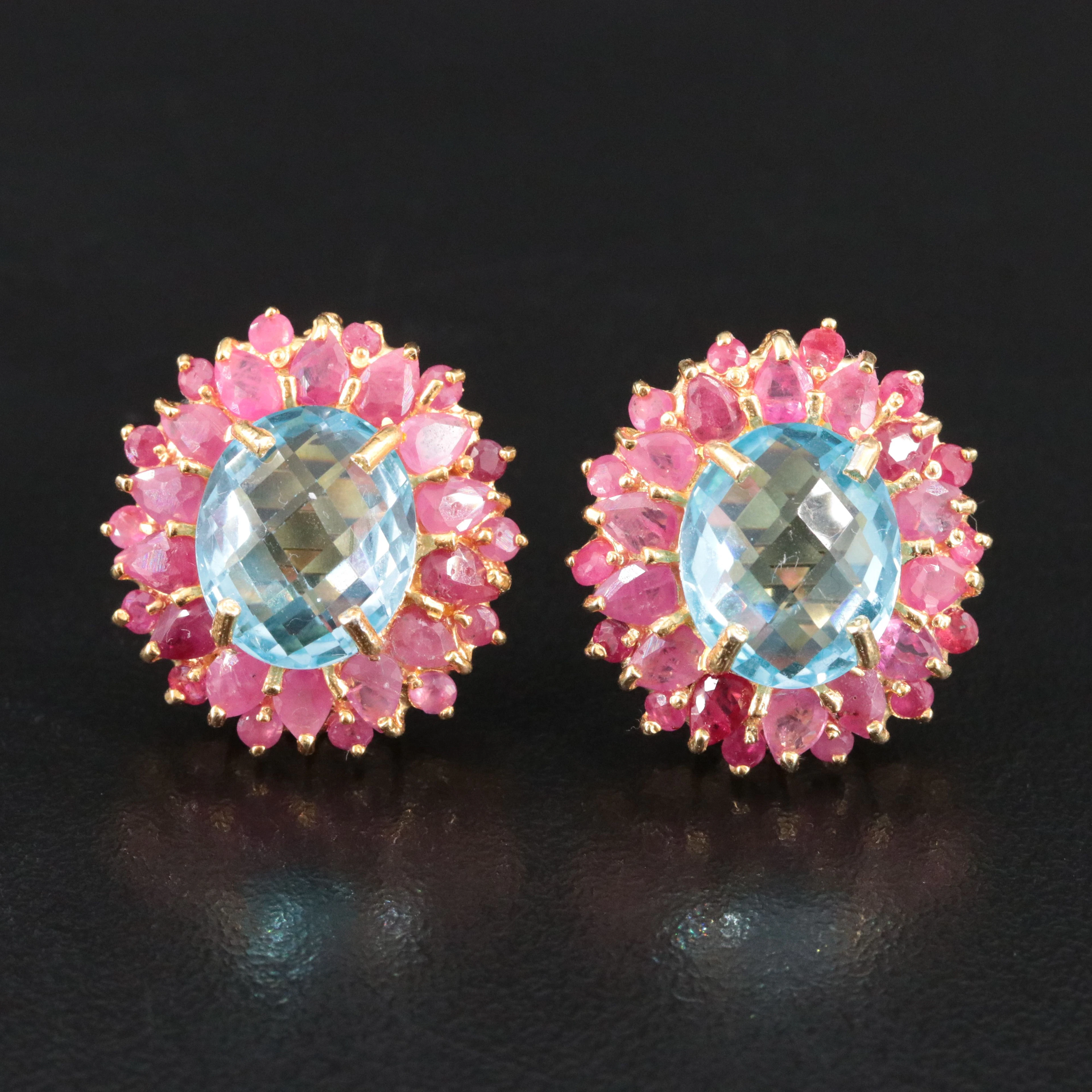 Sterling Blue Topaz and Ruby Earrings