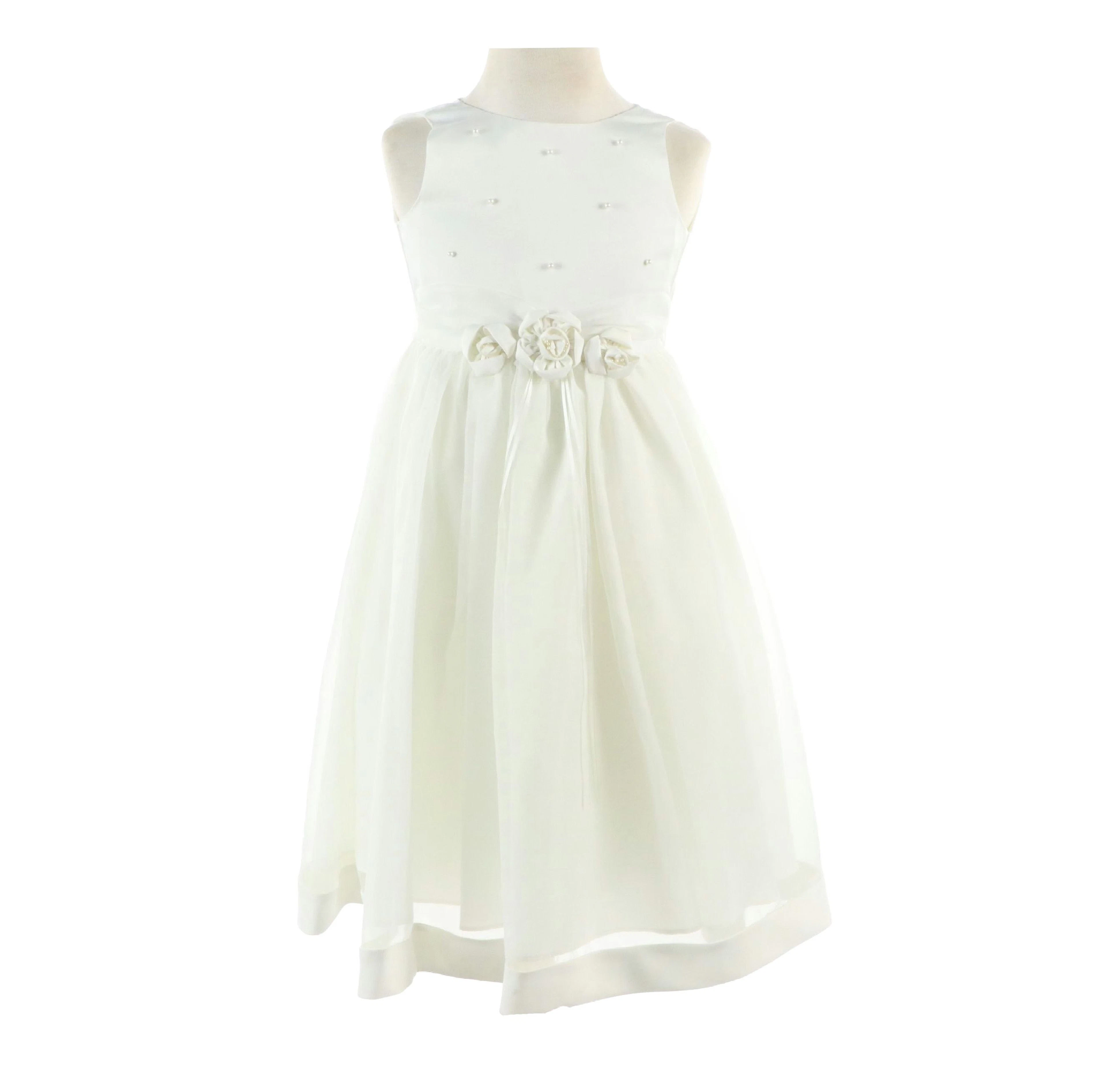 Isobella & Chloe Sleeveless White Pearl and Floral Appliqué Occasion Dress