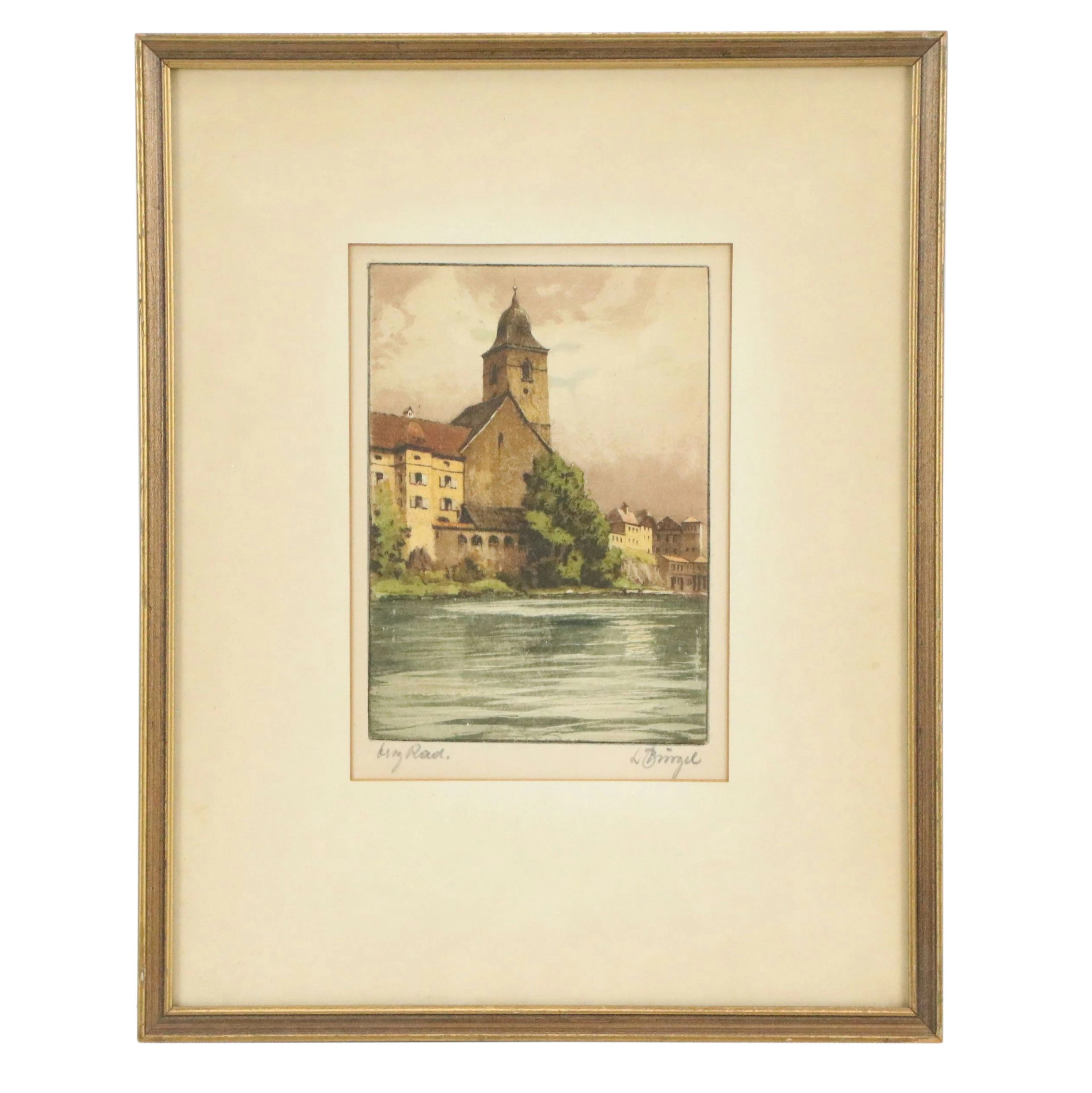 Ludwig Bürgel Etching à la Poupée of European Tower, 20th Century