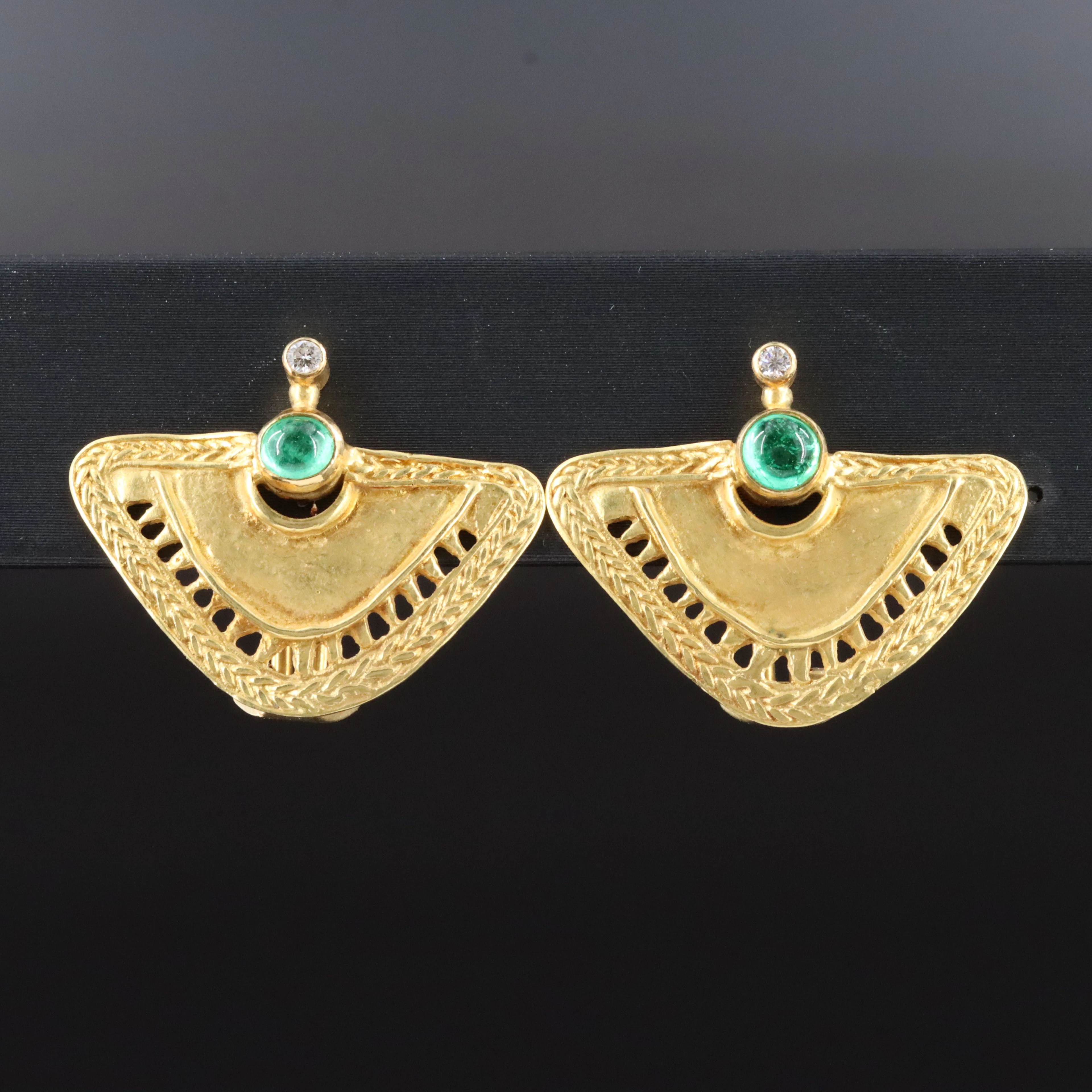 Galeria Cano Columbia 18K Emerald and Diamond Fan Earrings
