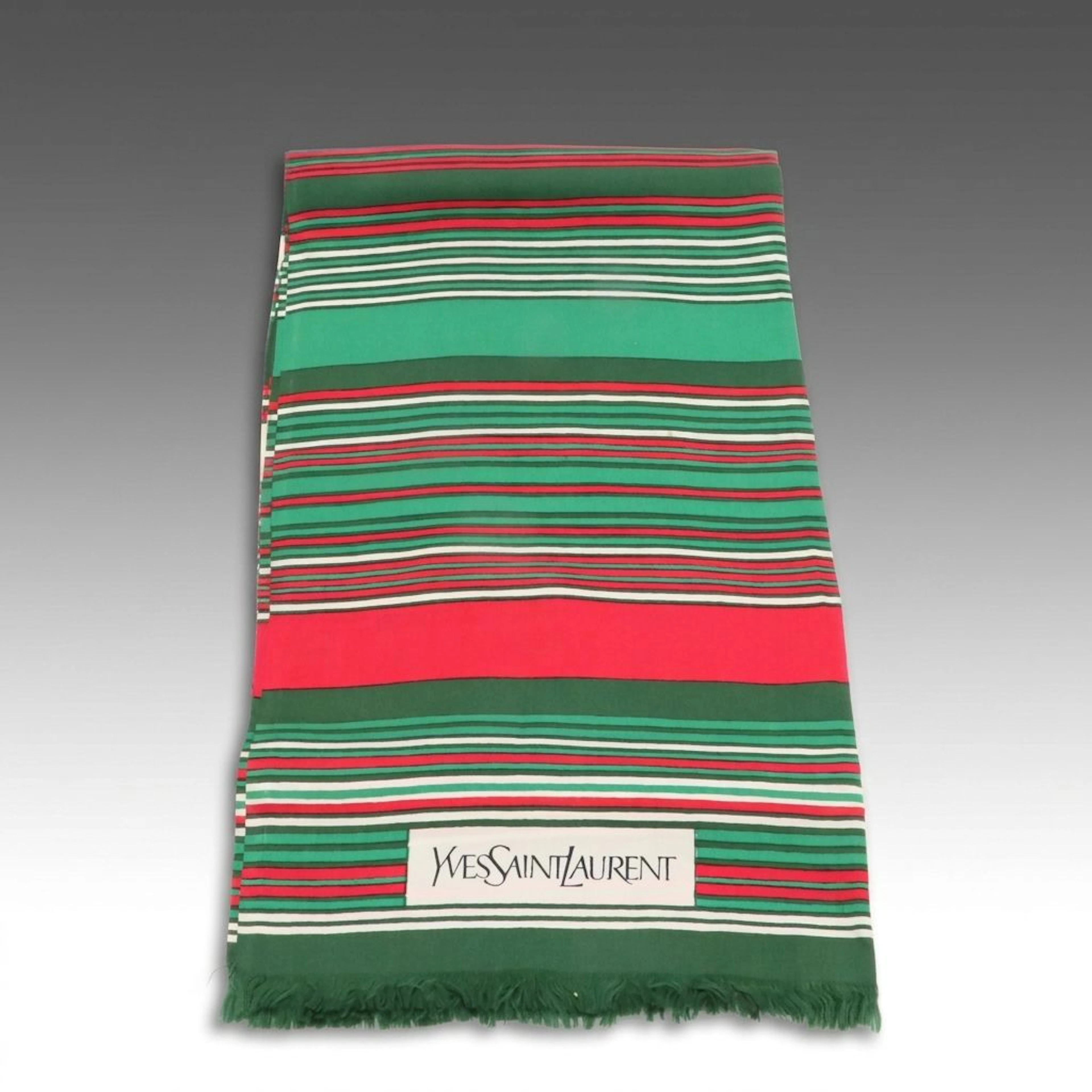 Yves Saint Laurent Stripe Pattern Fringe Opera Scarf in Silk, Vintage